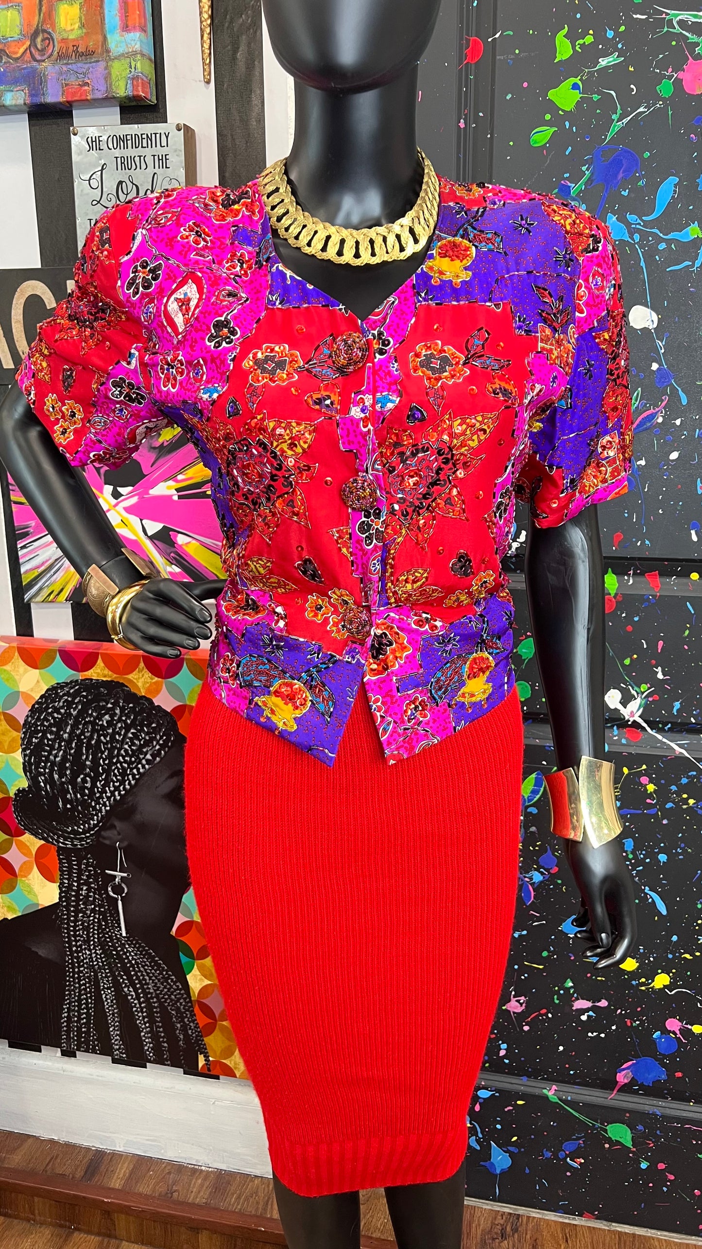 Vintage 100% Silk Sequin Blouse (12)