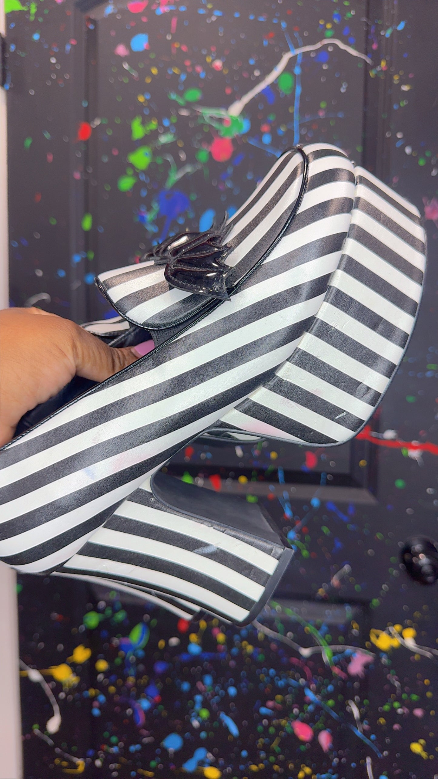 White & Black Striped Platform Heels (11)