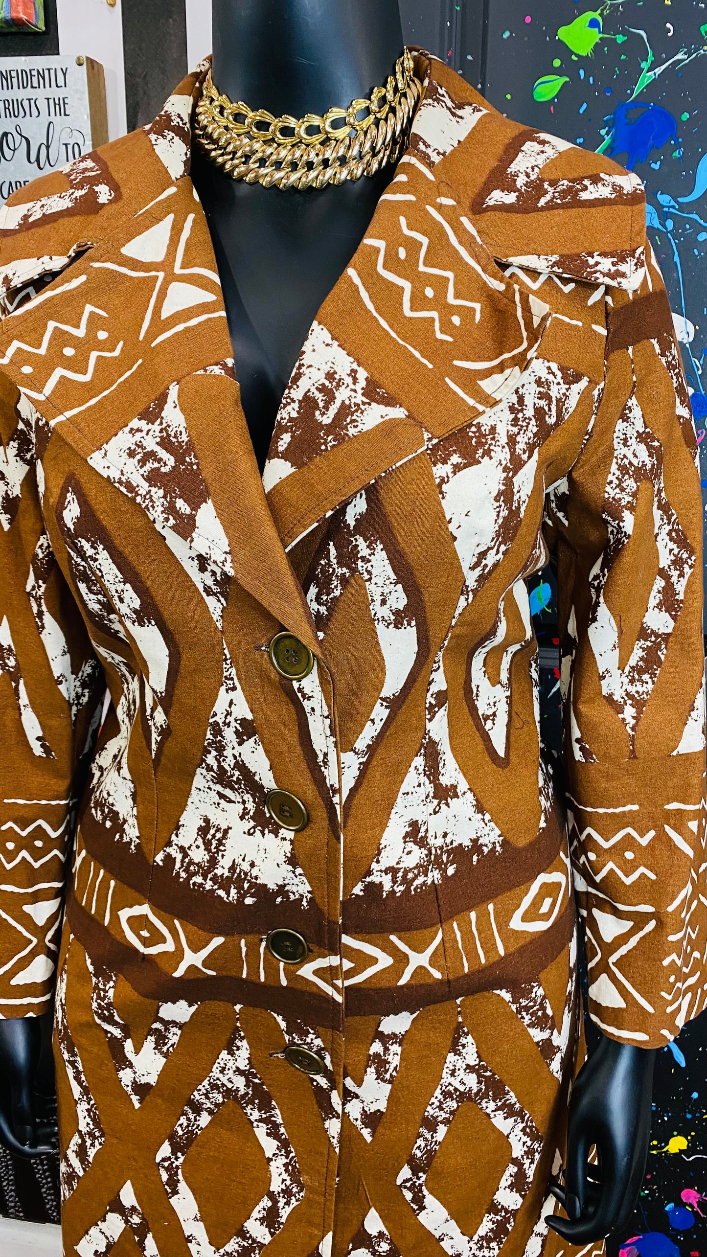 Vintage African (Made in Ghana) Tribal Print Trench Coat (14)