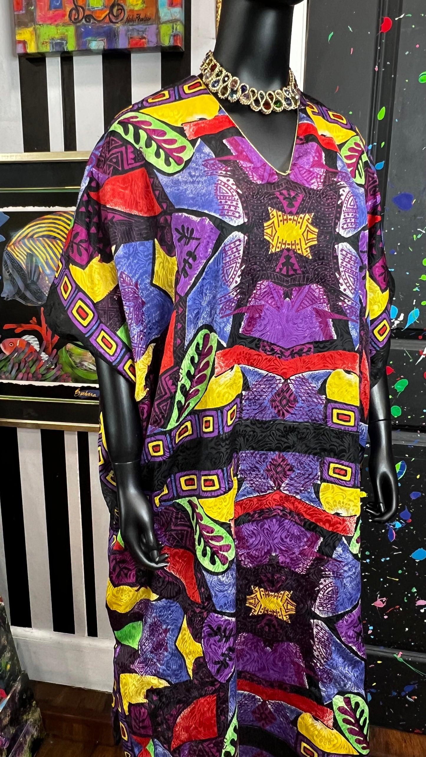 Vintage Abstract Kaftan - Mumu (OS)