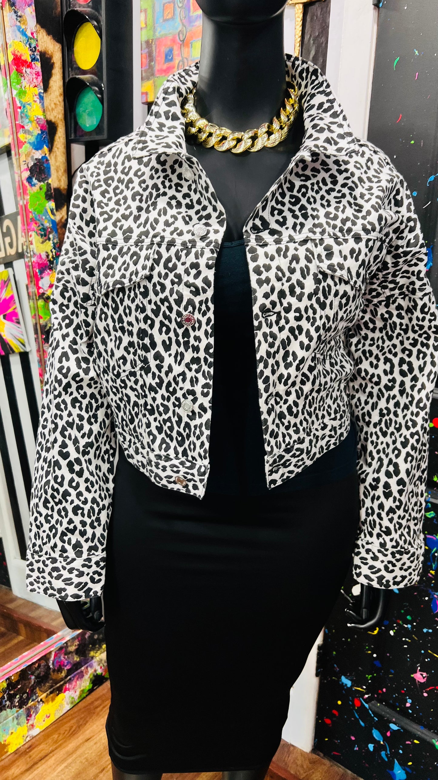 Black & White Animal Print Denim Jacket (22/24)