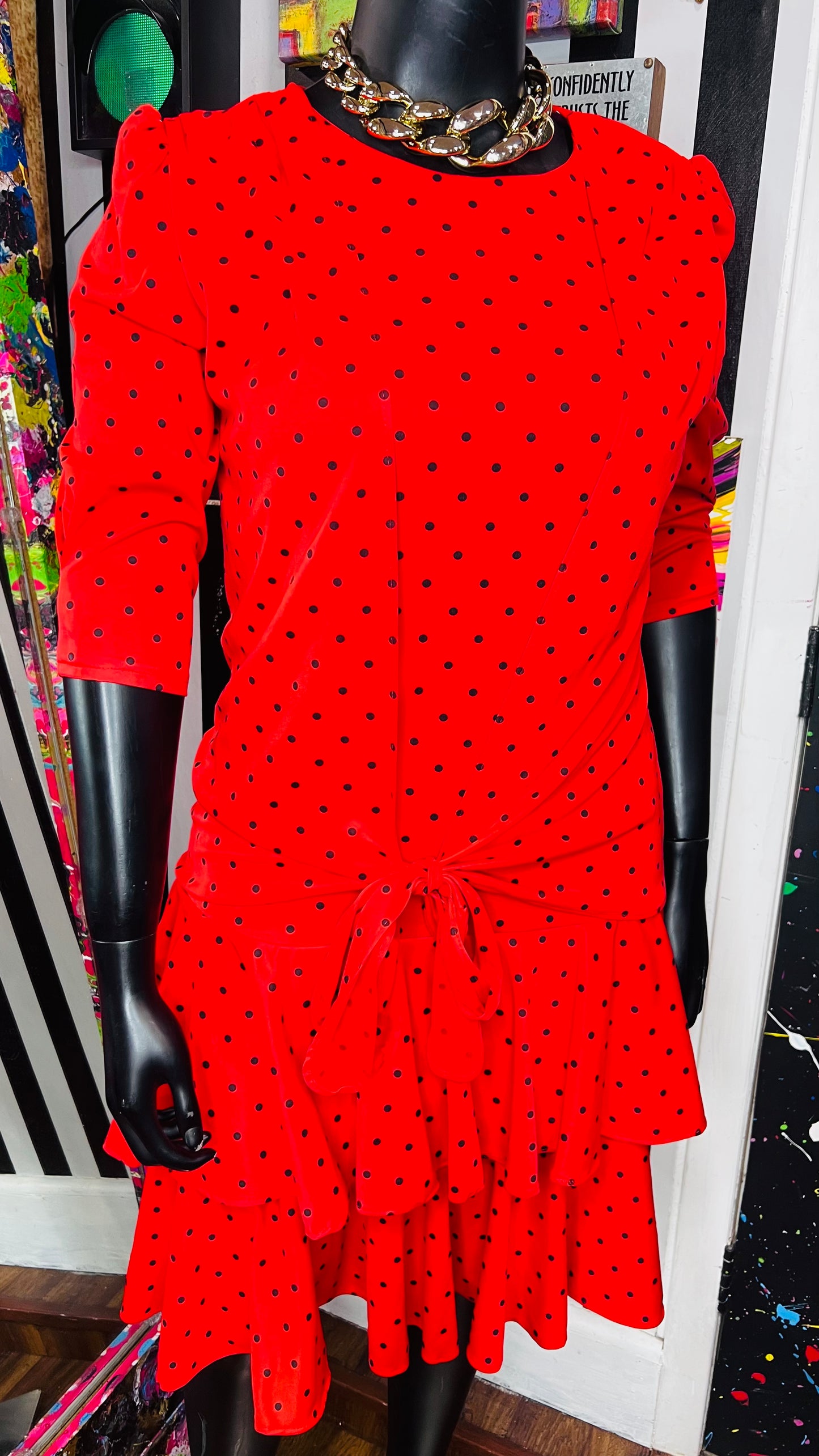 Vintage Red & Black Polka Dot Dress (12)