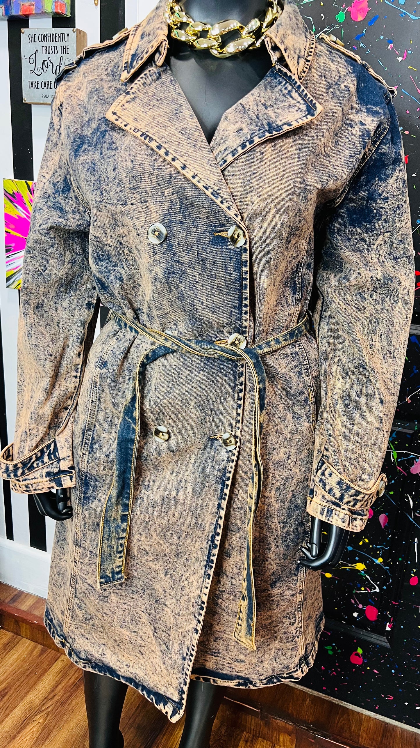 Denim Orange Tone Stone Wash Denim Trench Coat (20)