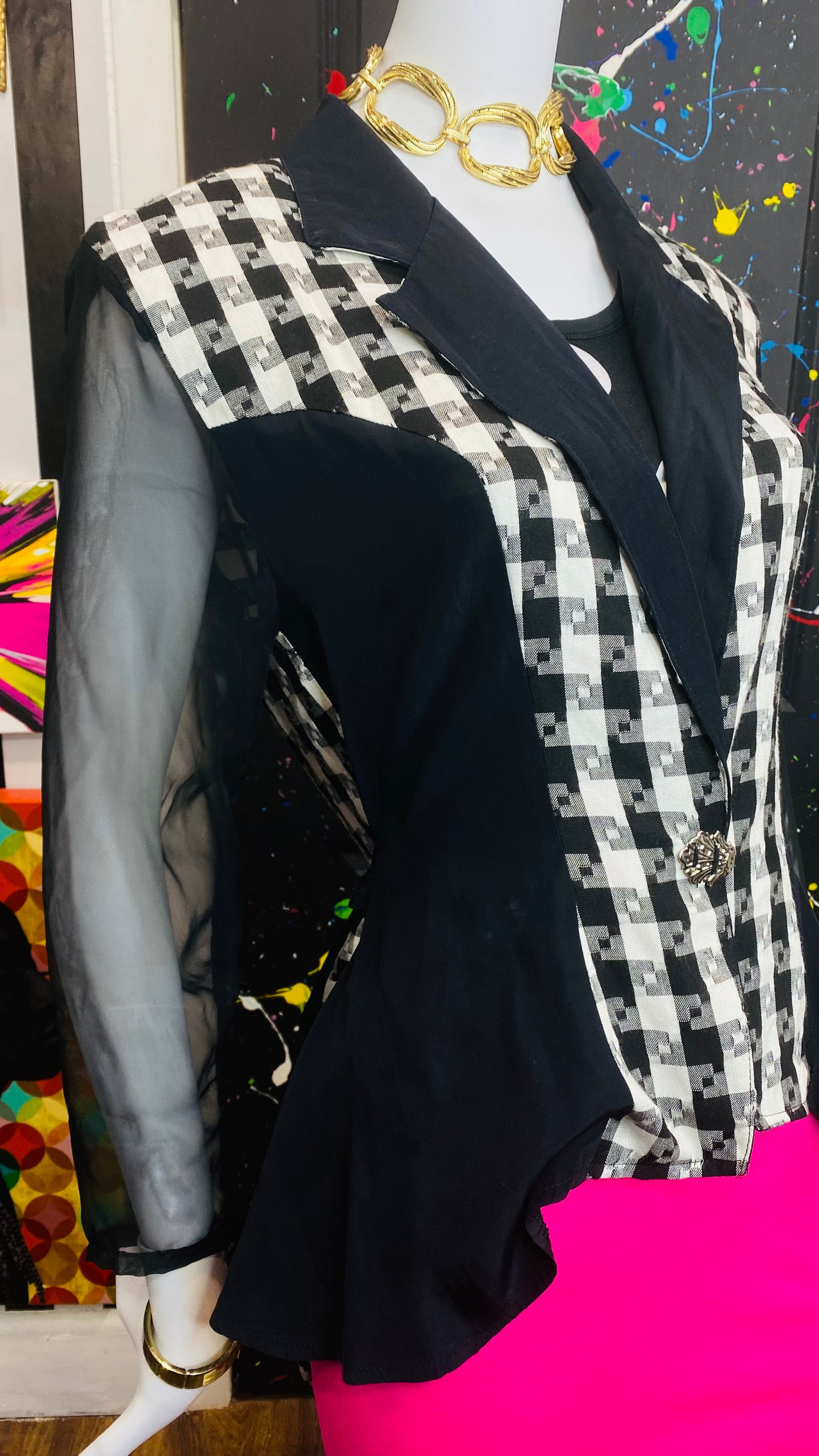 Vintage Black & White Sheer Arm Blazer (12)