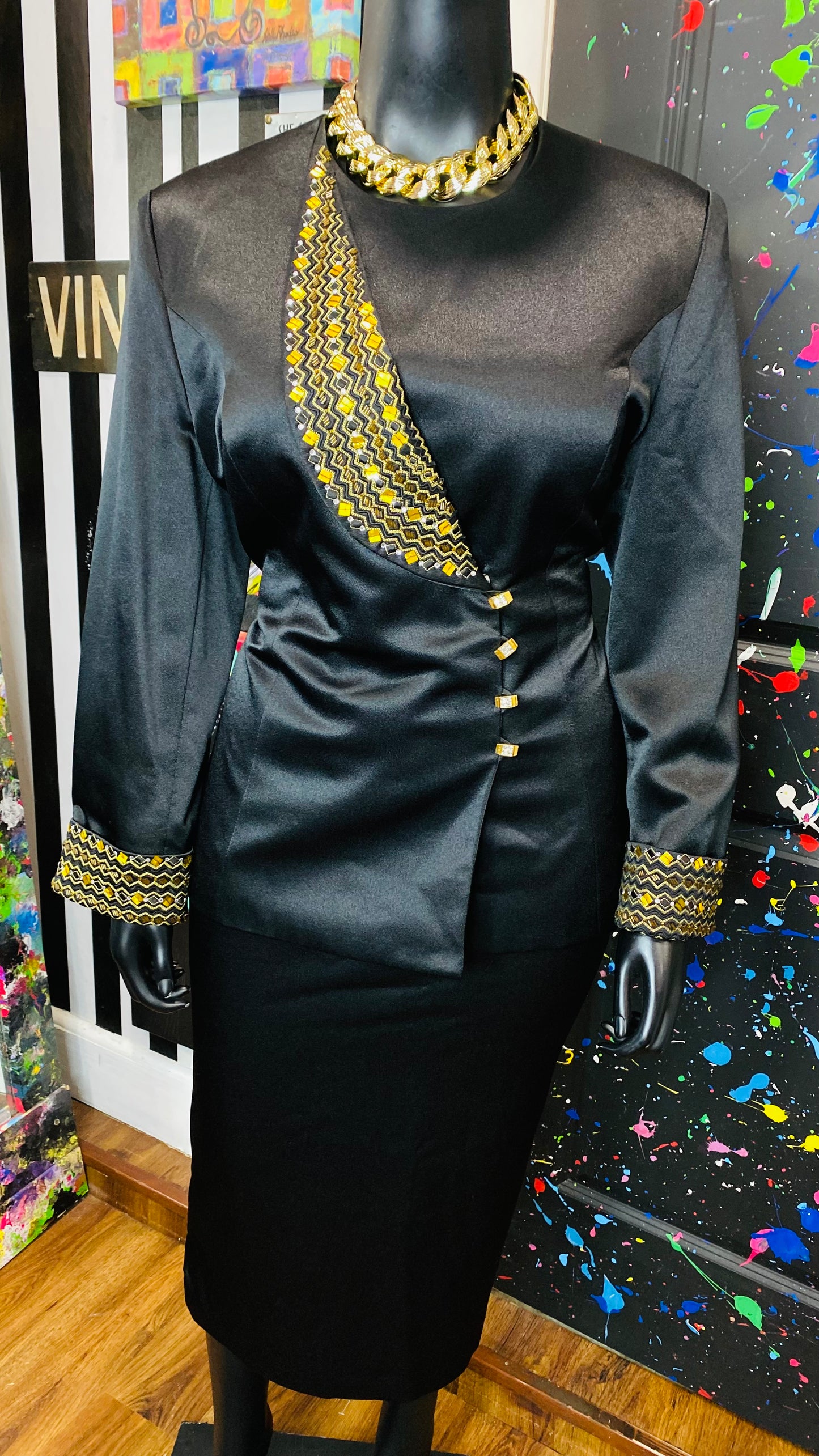 Vintage Couture Black & Gold Skirt Suit (20)