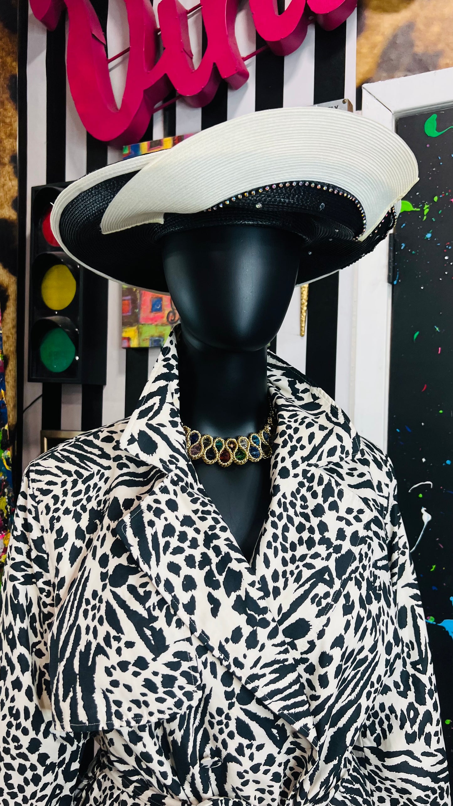 Vintage Black & White Jewel Hat