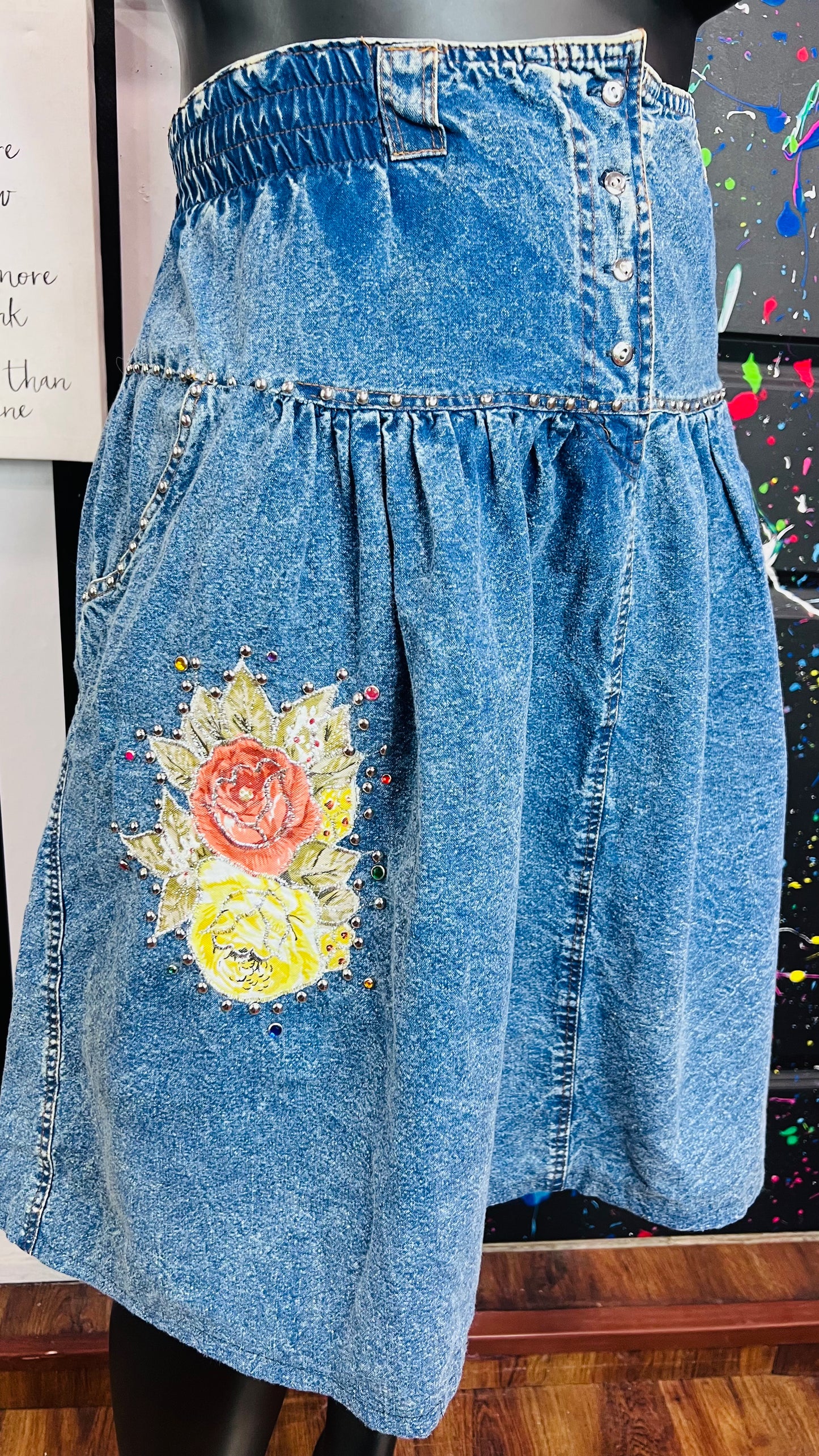 Vintage Denim High Waisted Stone Washed Skirt (20)
