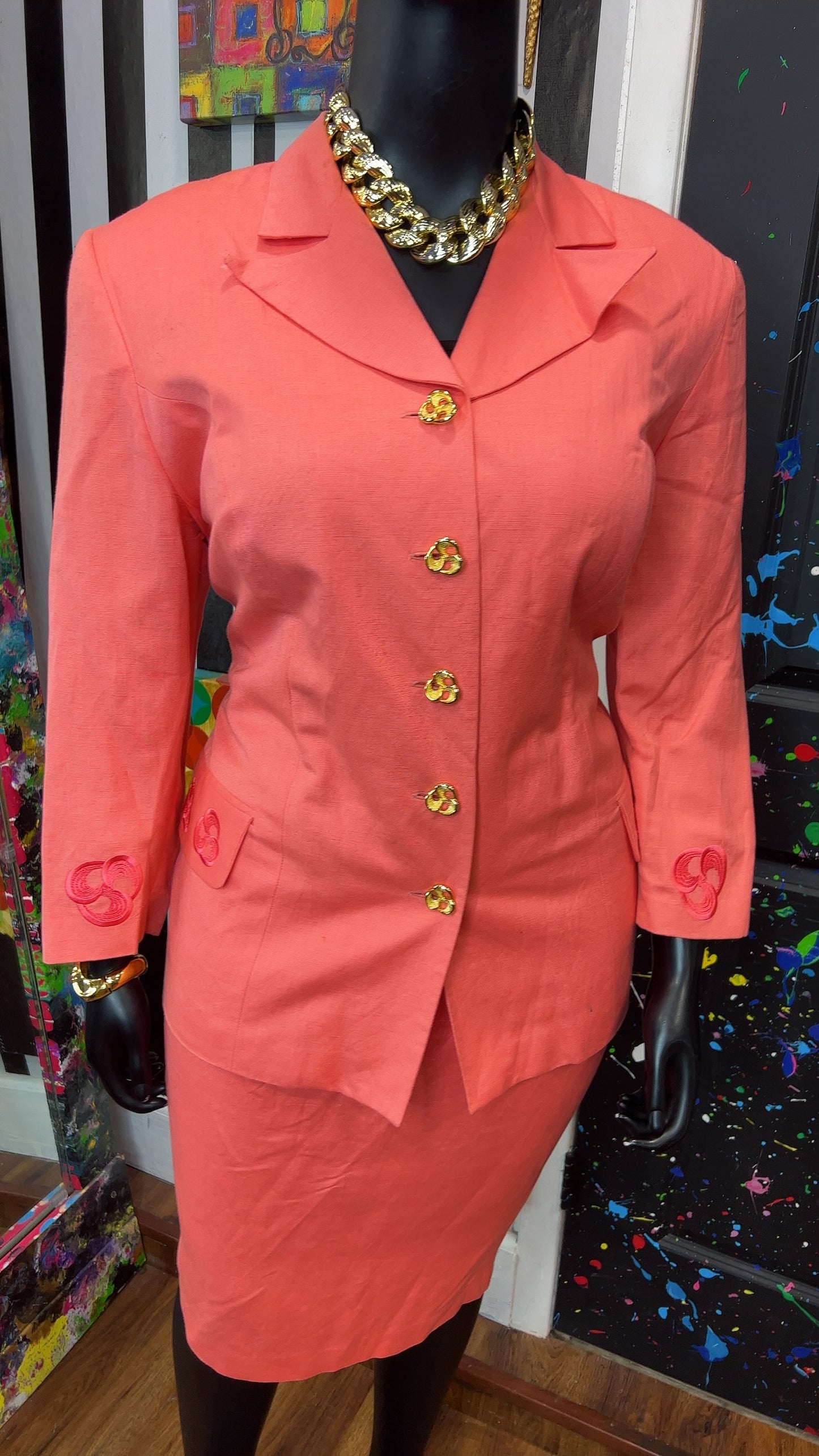 Vintage Salmon Skirt Suit w/ Gold Buttons (14)