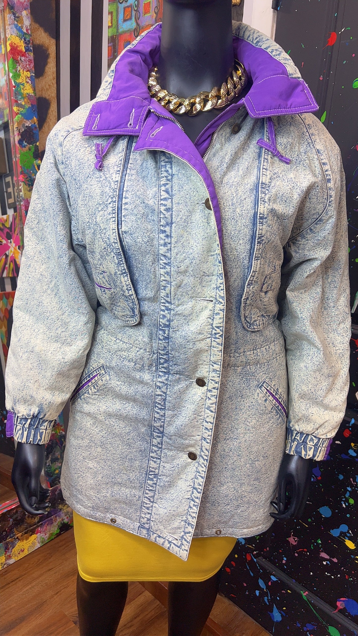 Vintage Stonewash Denim & Purple Puffer Coat (16)