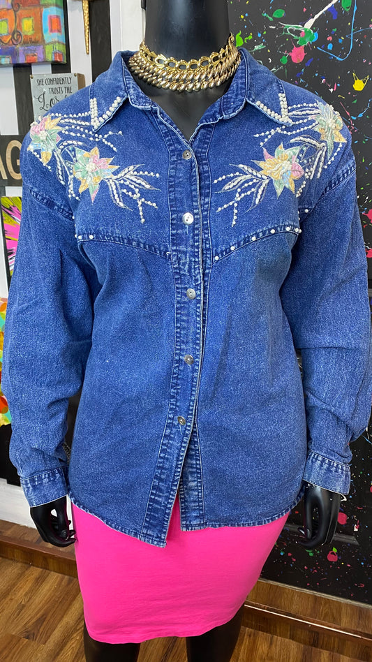 Vintage Denim Embellished Blouse (24/26)
