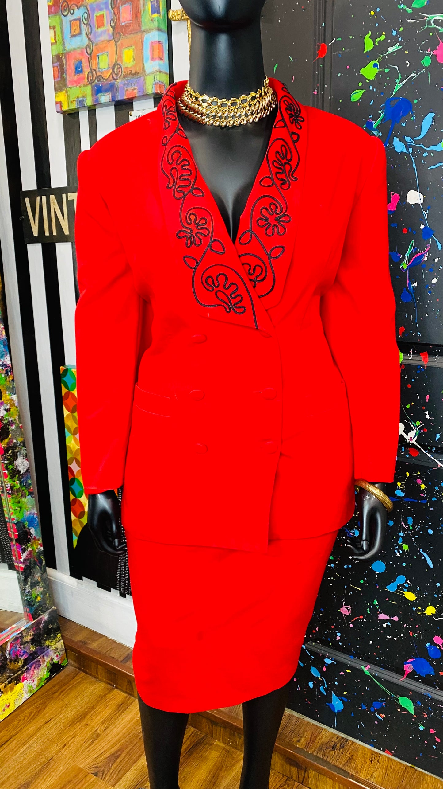 Vintage Red & Black Skirt Suit (24)