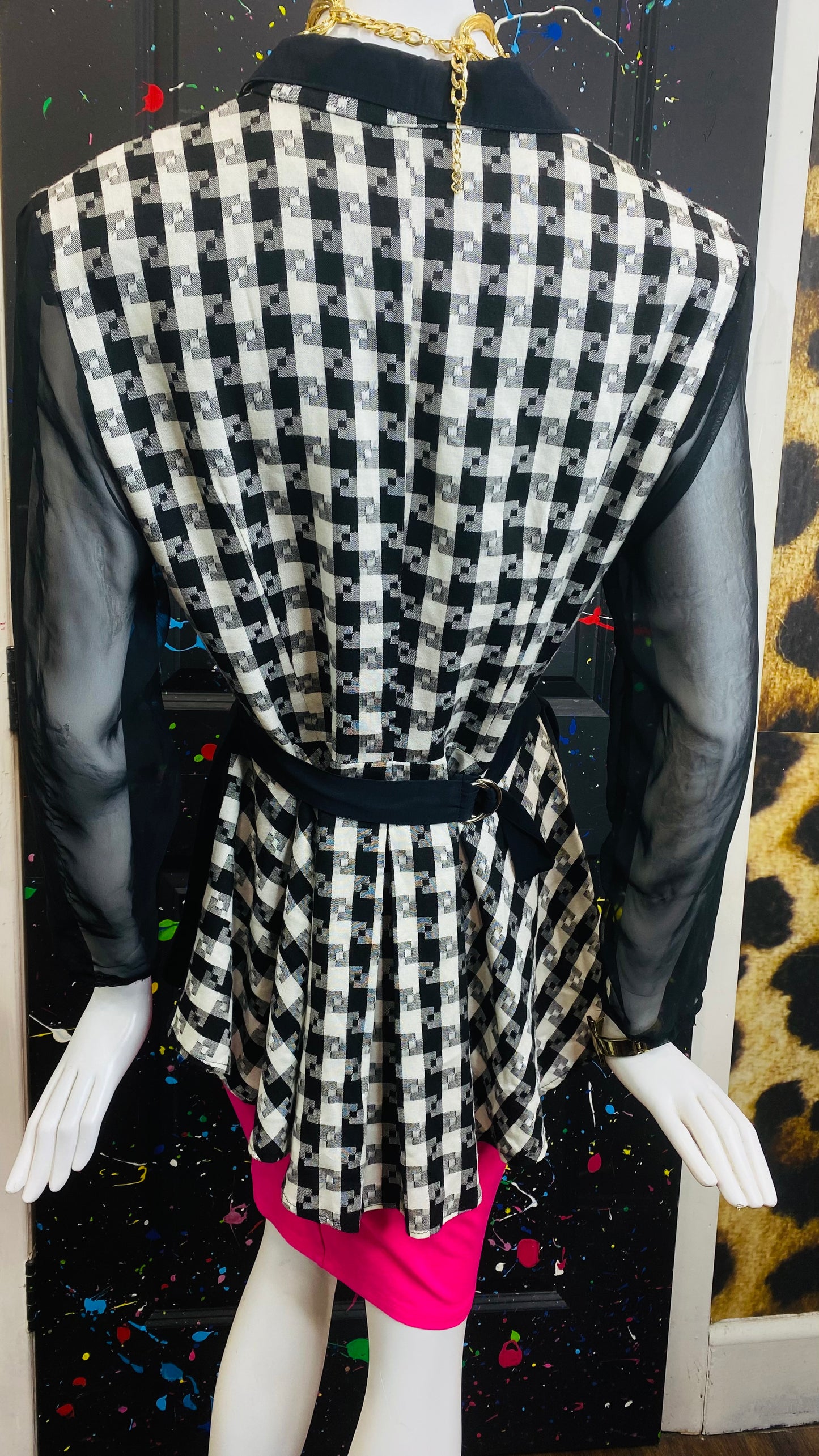 Vintage Black & White Sheer Arm Blazer (12)