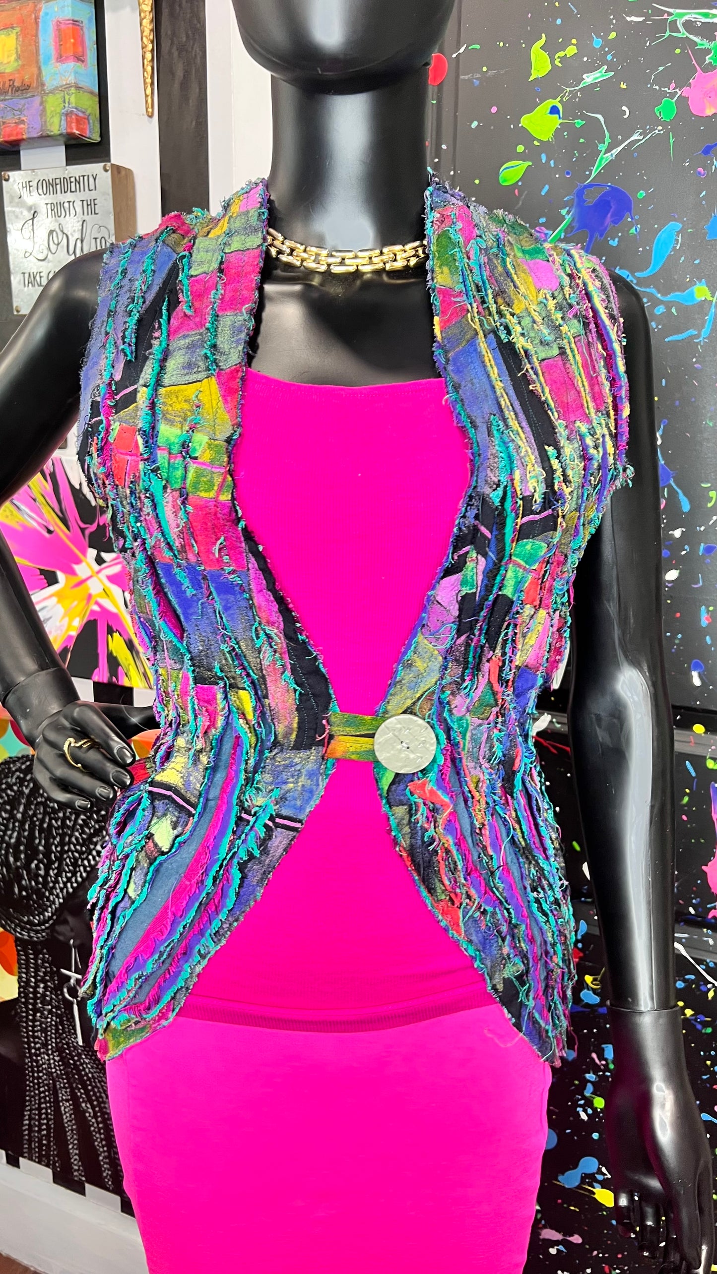 Vintage Shaggy Abstract Rayon Vest (OS)