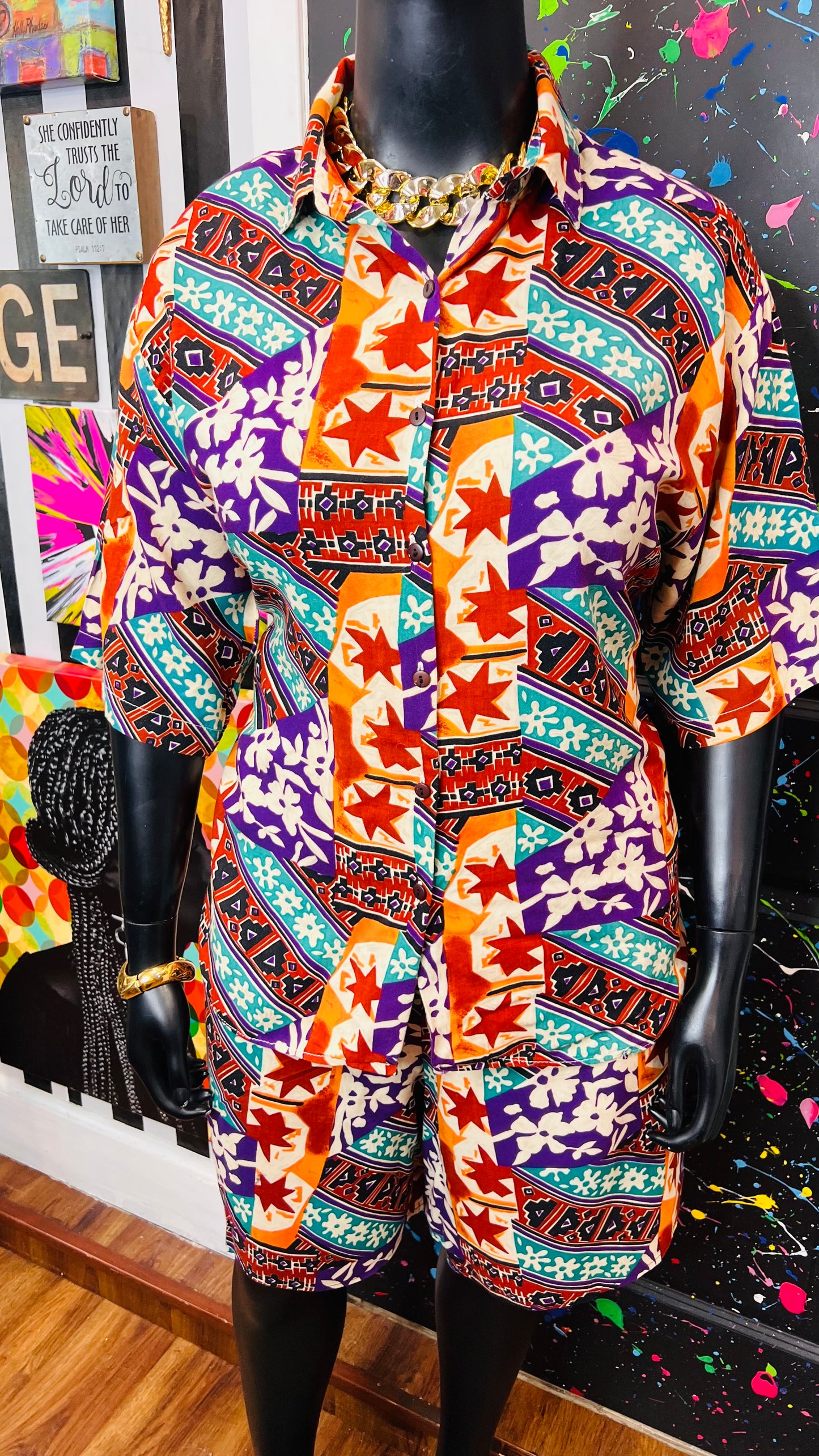 Vintage Rayon Abstract Shorts Set (20)
