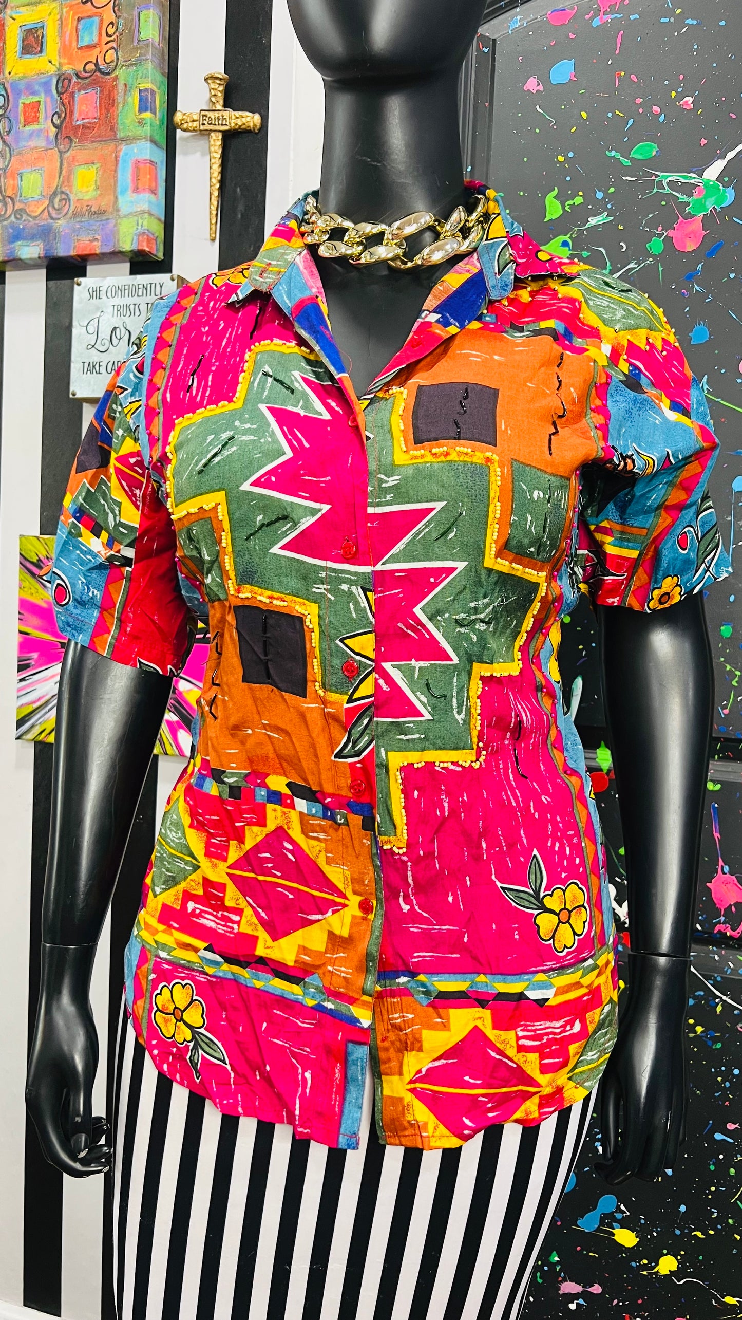 Vintage Rayon & Sequin Blouse (20) (*KC)