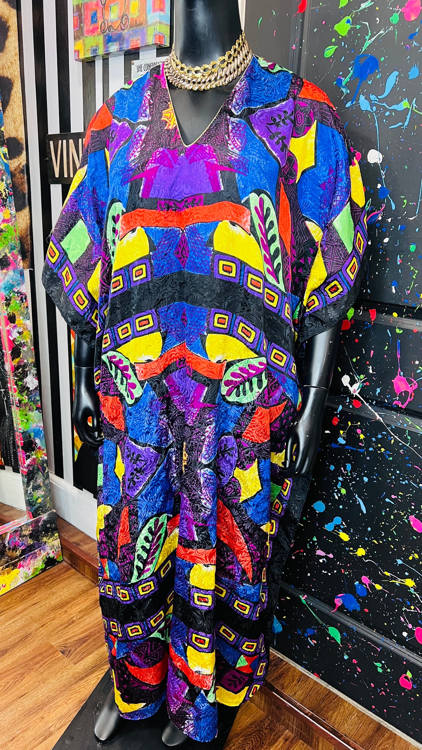 Vintage Vibrant Print Kaftan (OS)