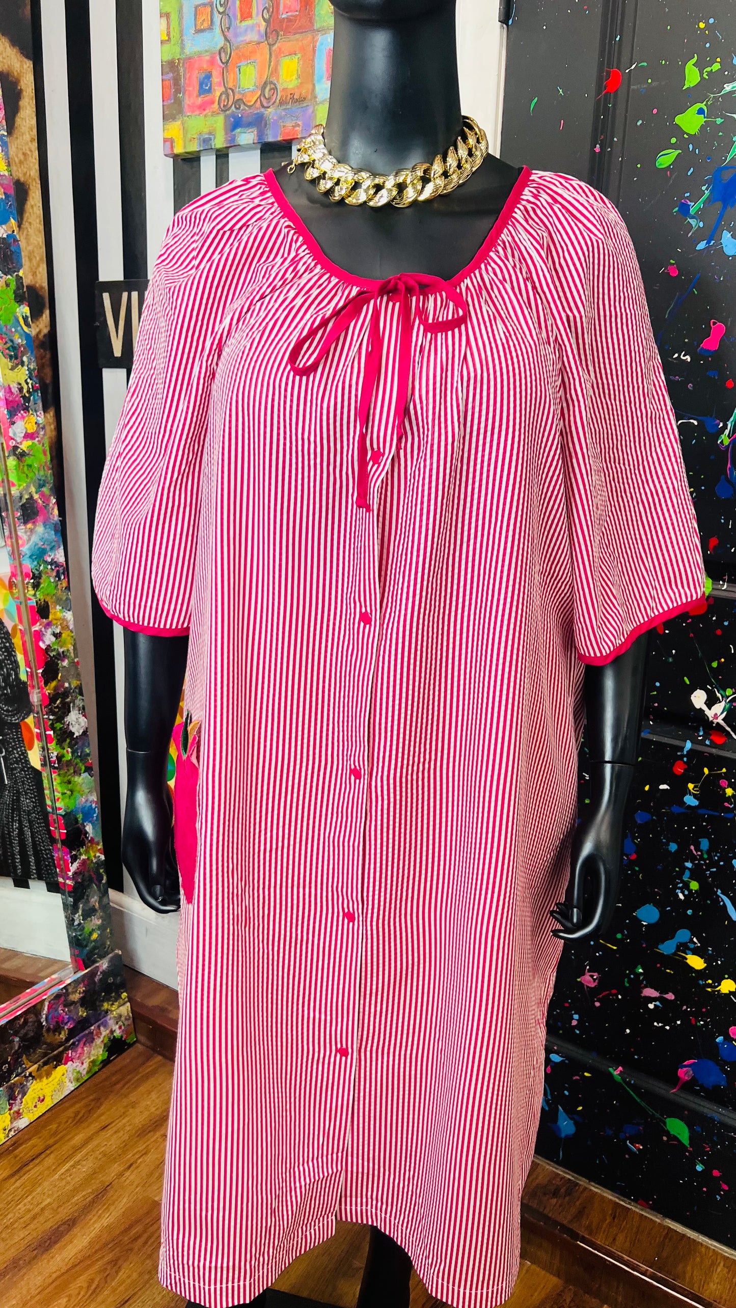 Vintage Striped Cotton Apple House Dress (24)