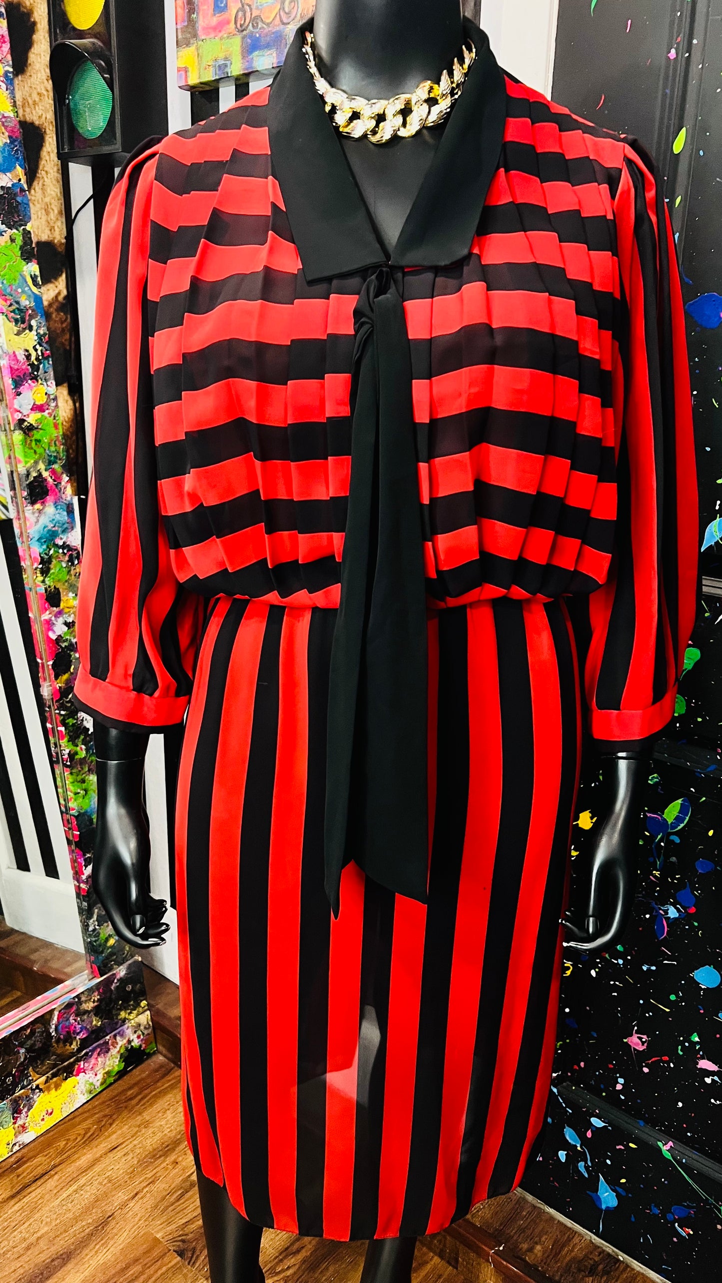 Vintage Red & Black Striped Dress (20)