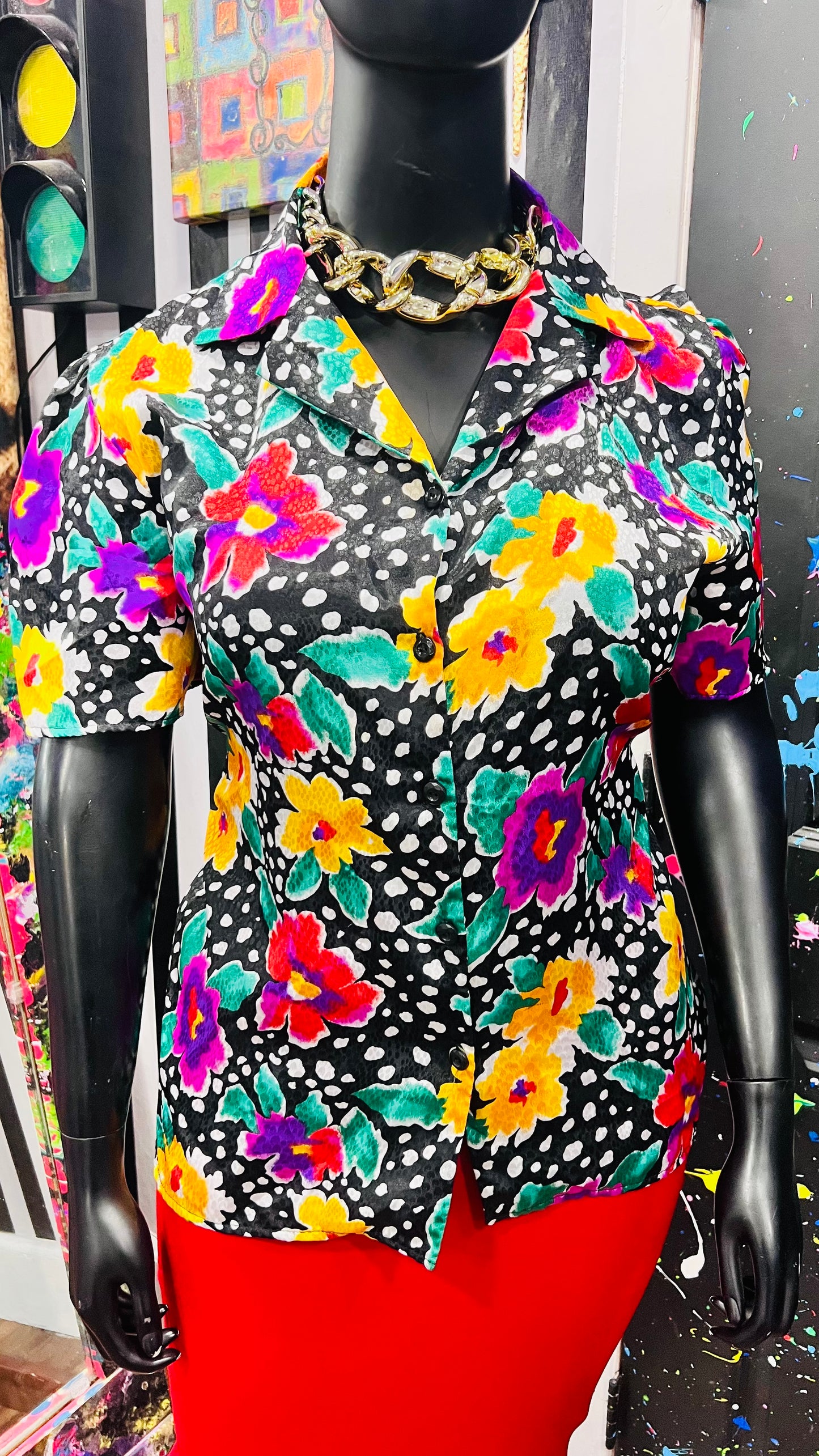 Vintage Polka Dot & Floral Blouse (14)