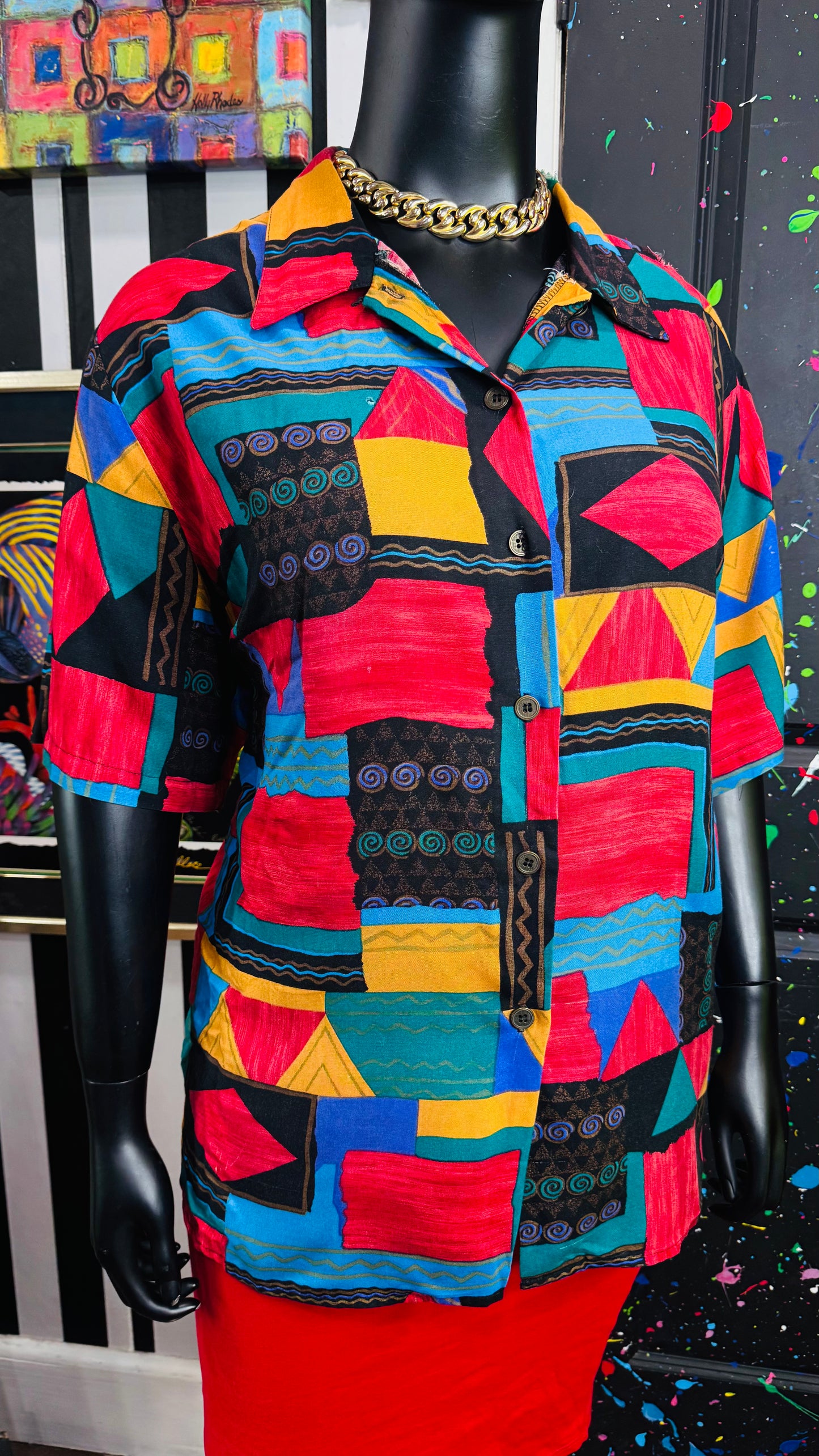 Vintage Rayon Tribal Print Blouse (24/26) *KC