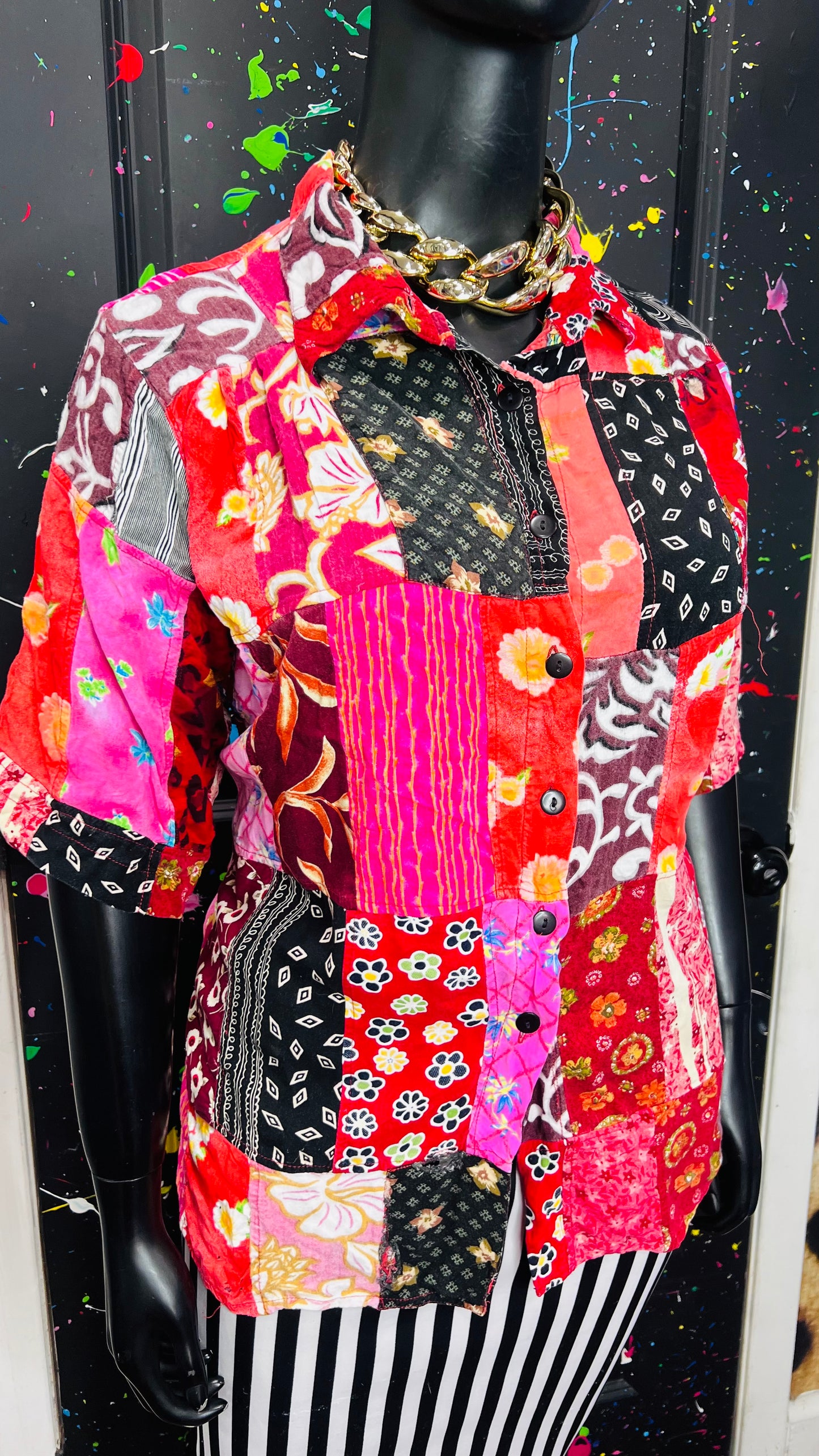 Vintage Rayon Patchwork Blouse (24/26)