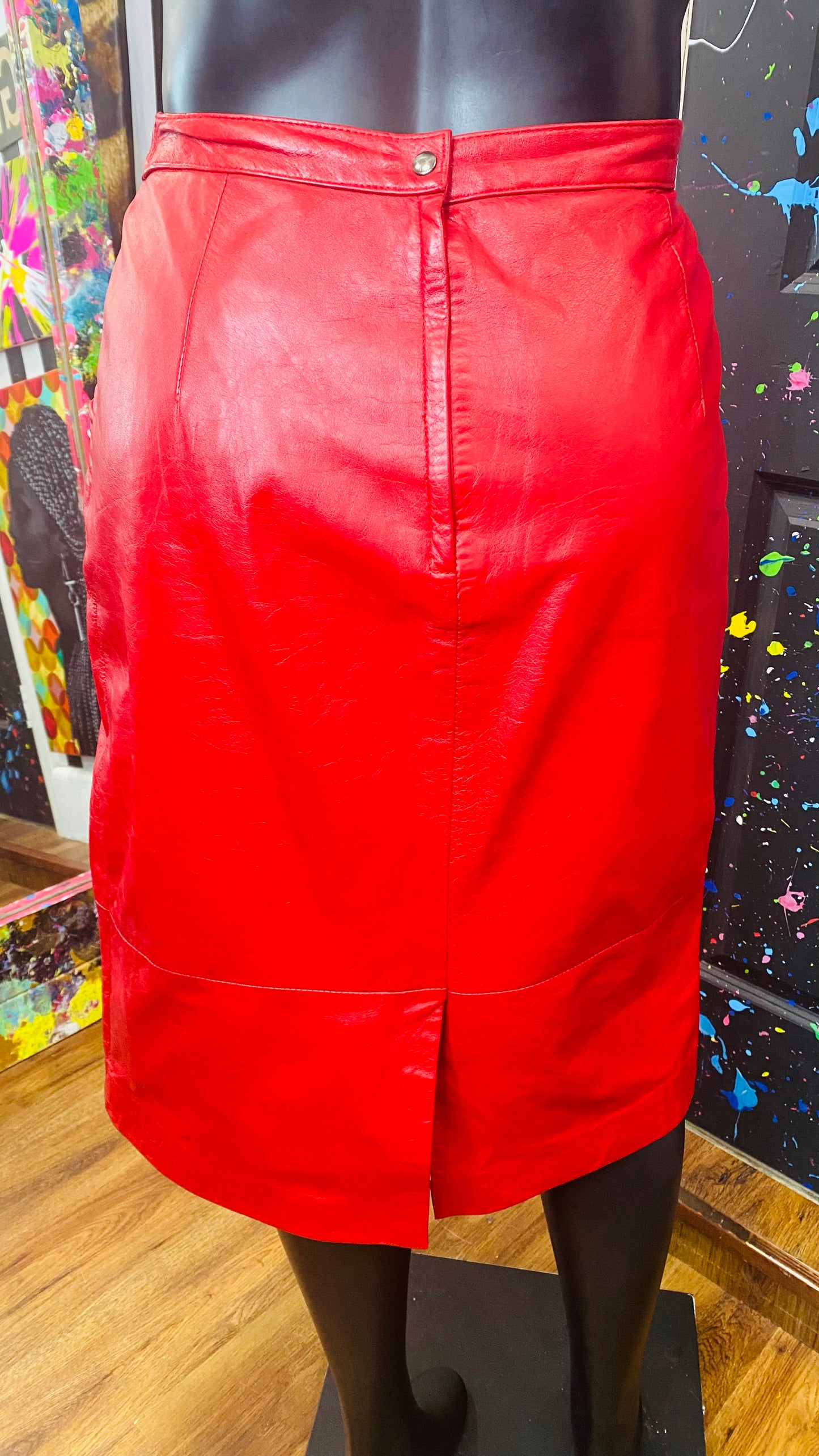 Vintage Red Leather Skirt (18W)