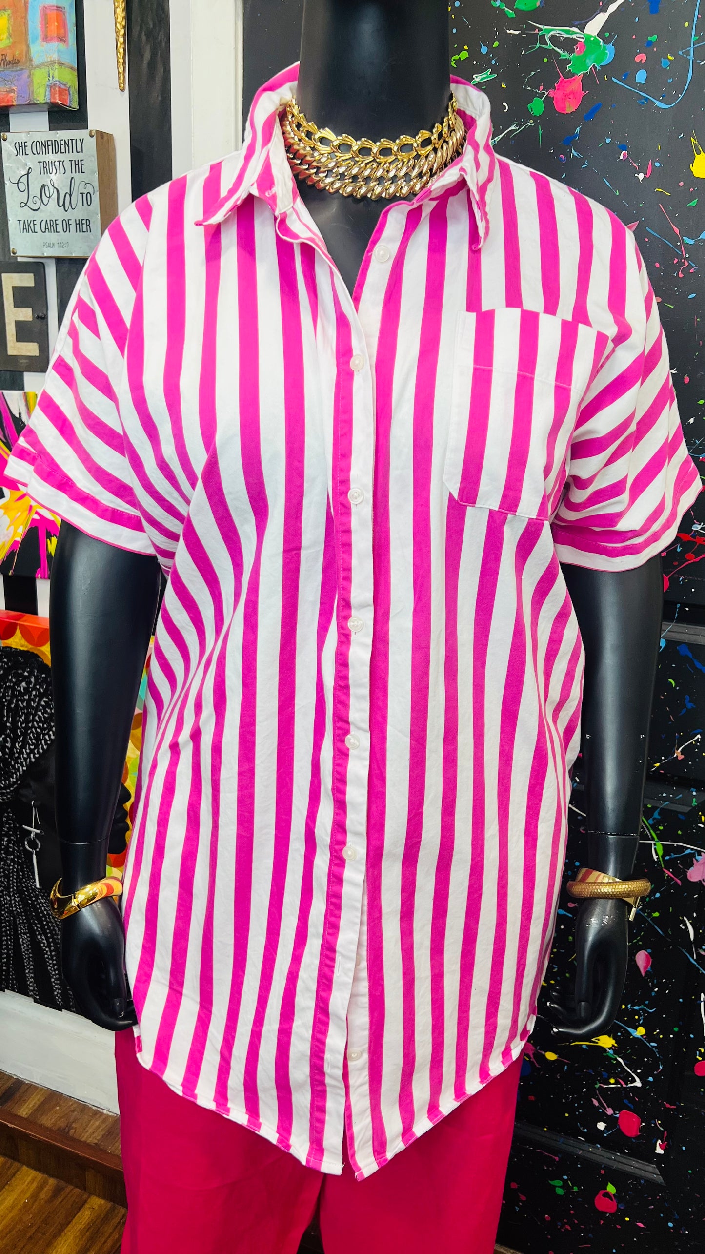 Pink & White Cotton Striped Blouse (20)