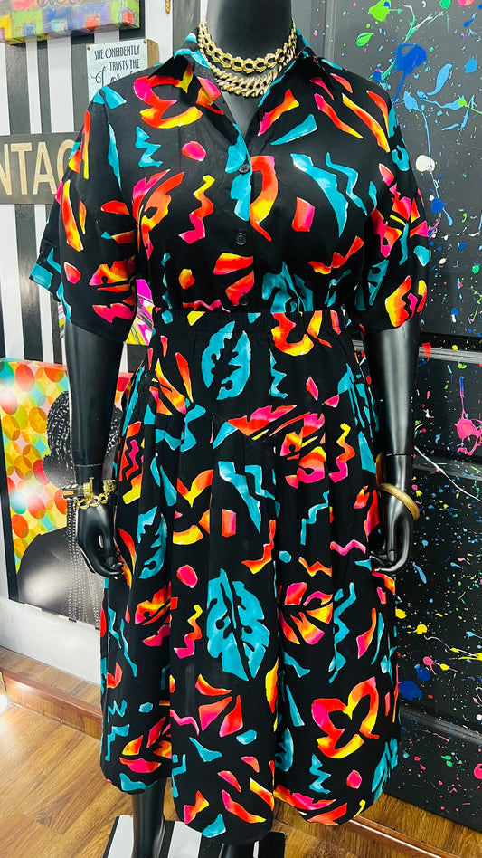 Vintage Abstract Rayon Skirt Set (16)