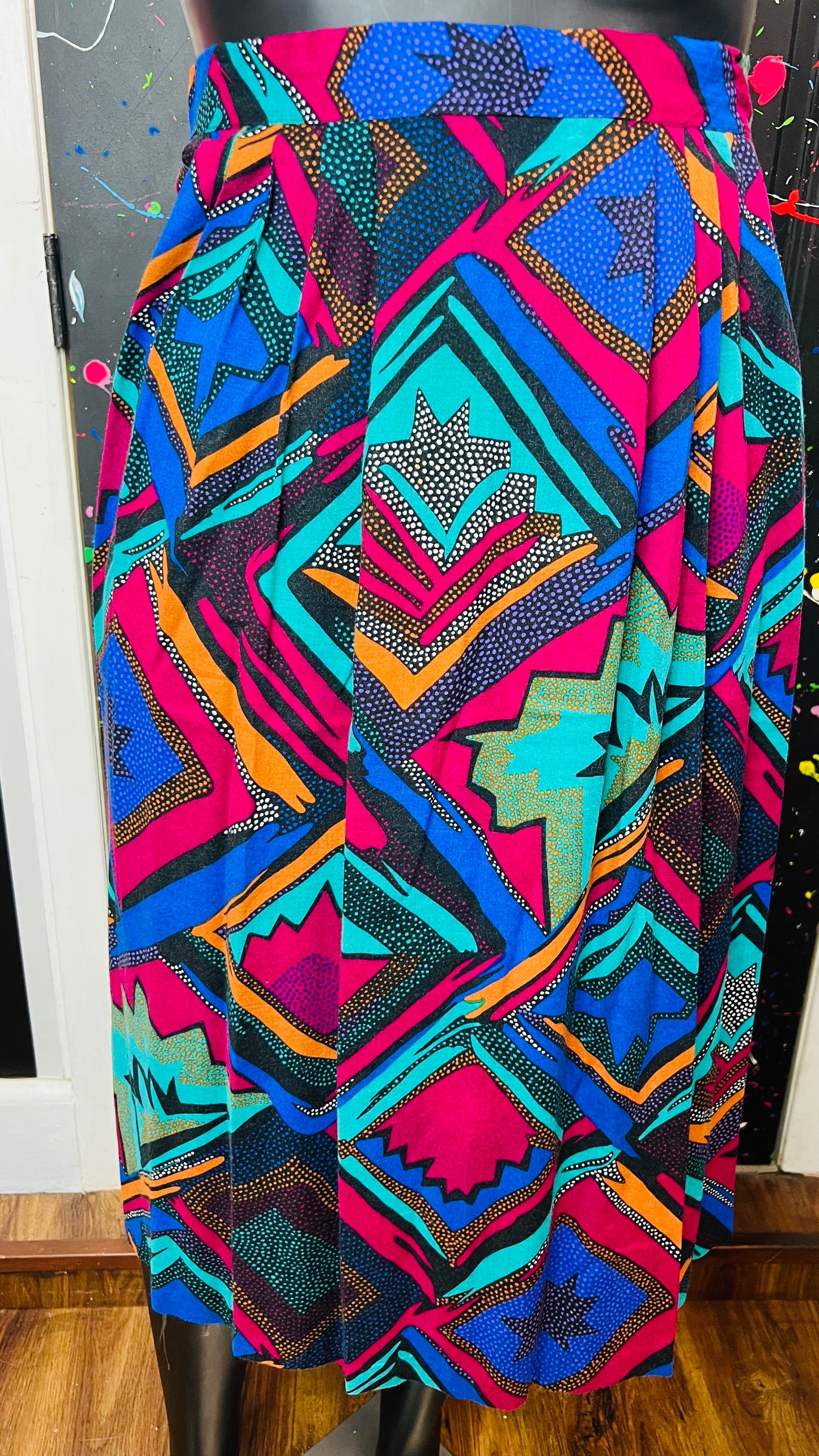 Vintage Abstract & Polka Dot Rayon Skirt (16)