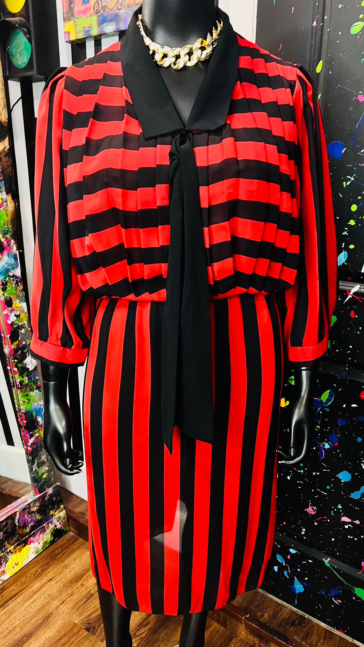 Vintage Red & Black Striped Dress (20)
