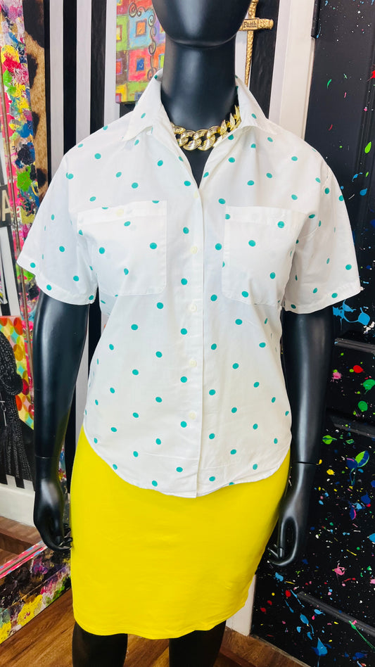 Vintage Teal & White Polka Dot Blouse (16)