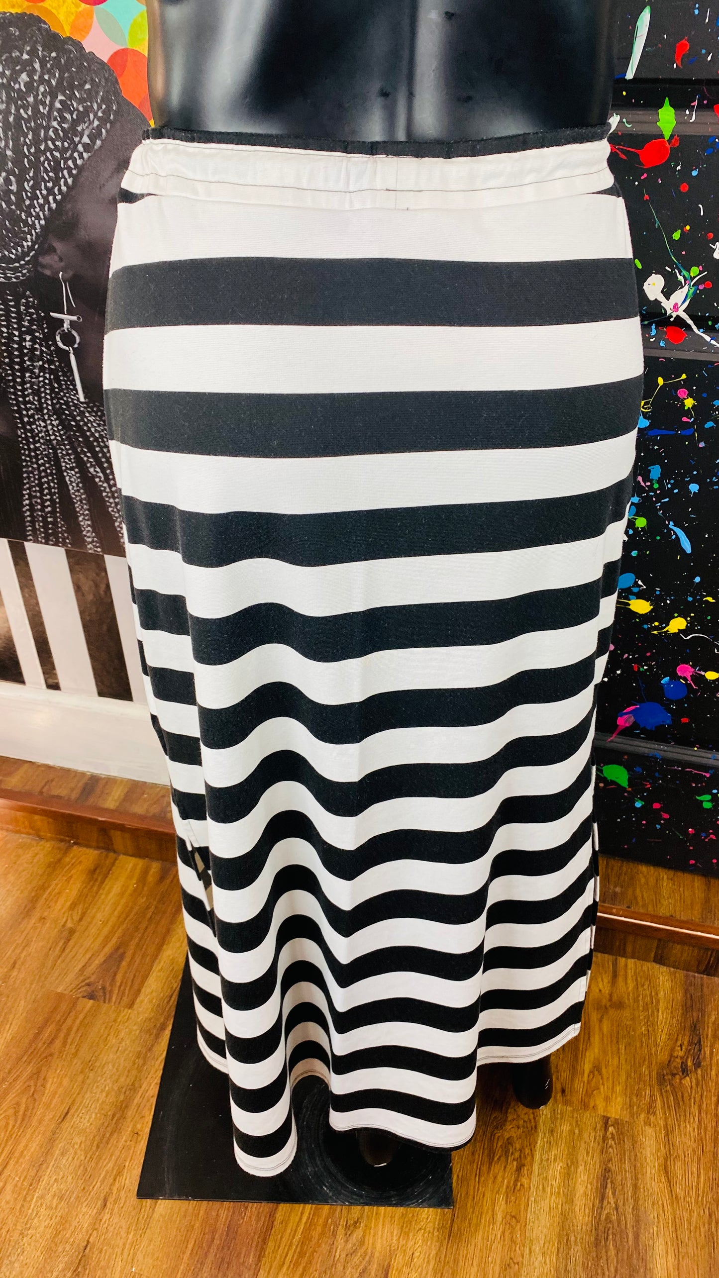 Draw String Stripe Skirt