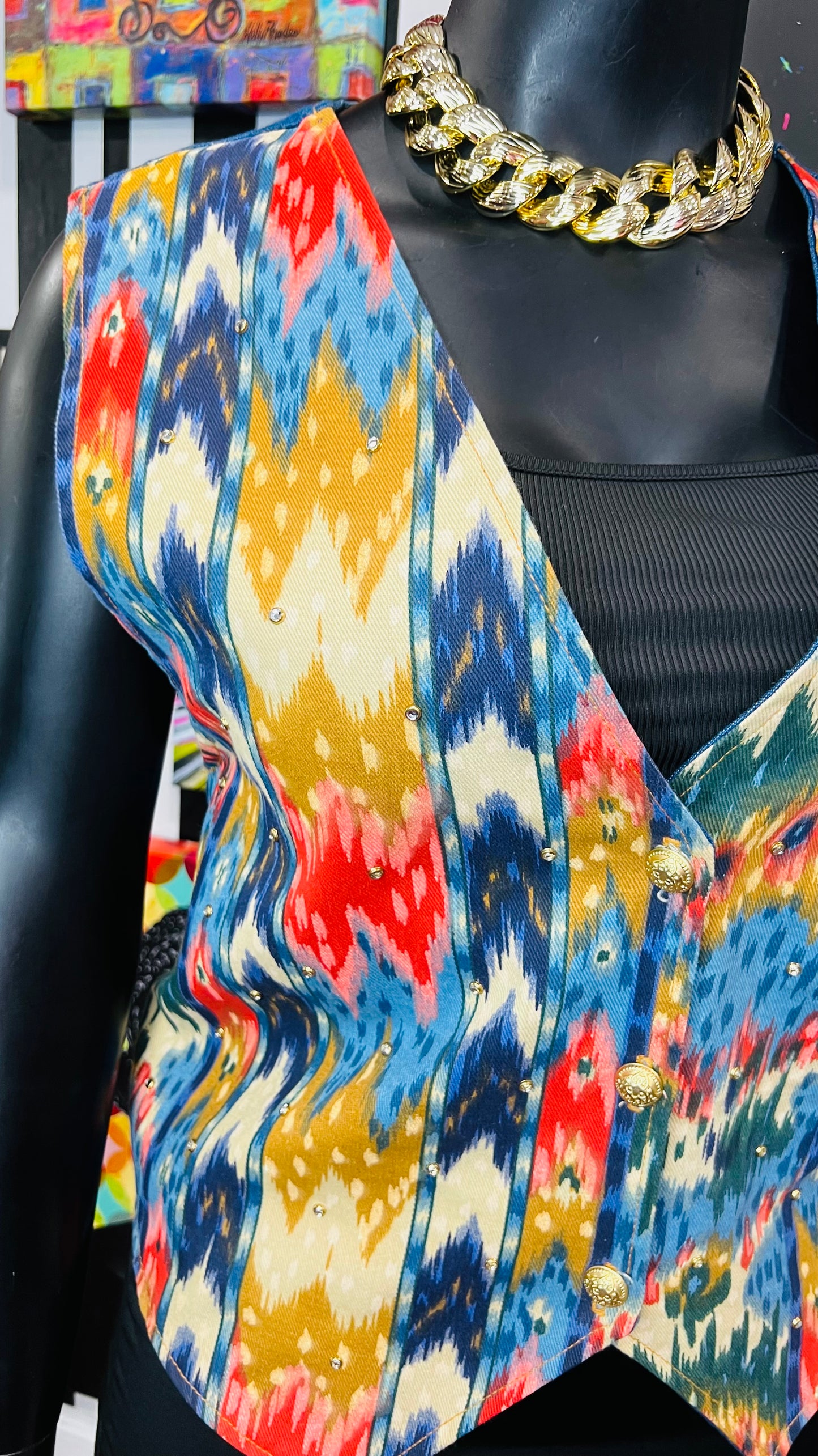 Vintage Abstract Jeweled Denim Vest (14)