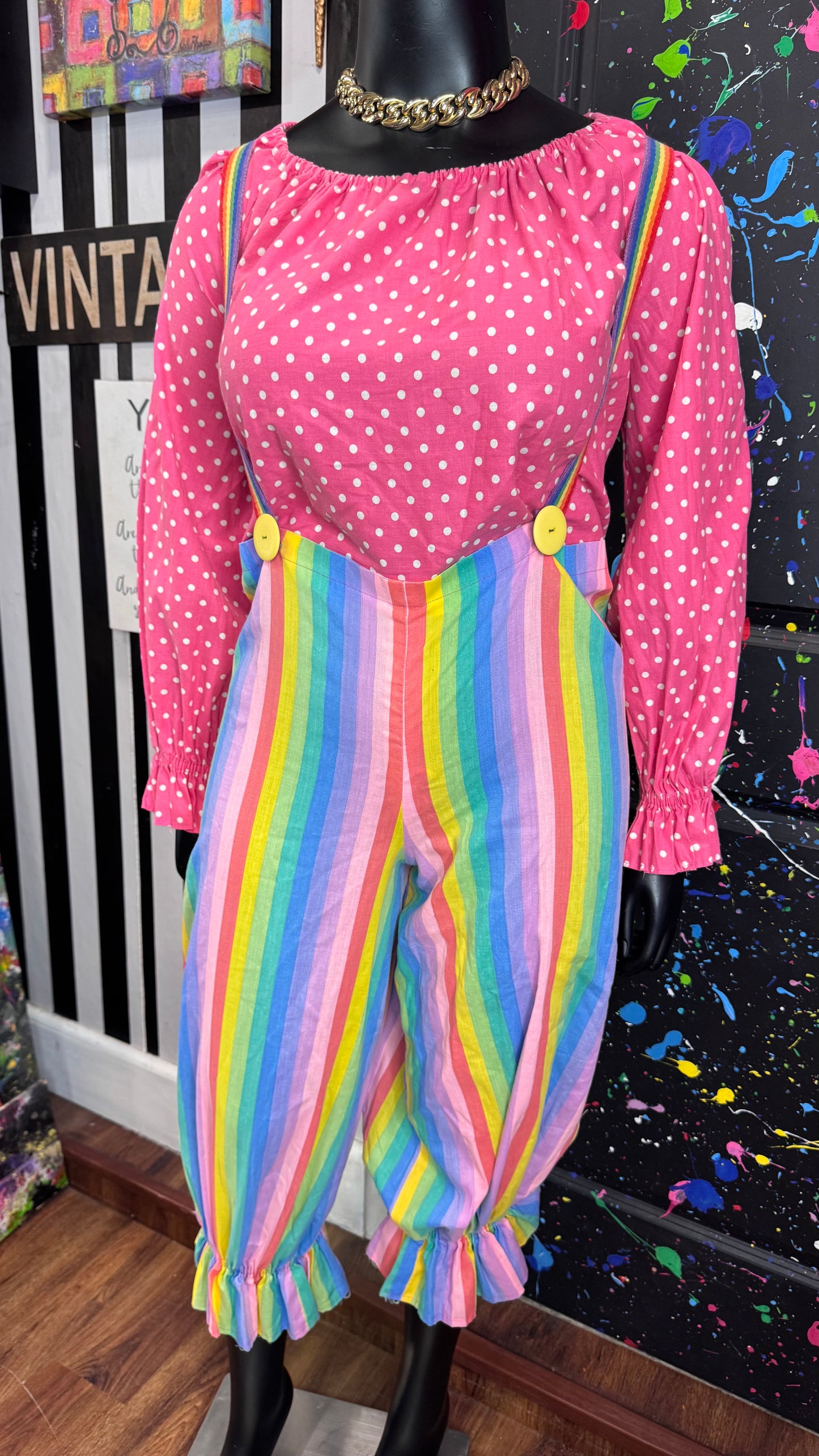 Vintage Cotton Rainbow & Polka Dot Clown Suit (22/24)