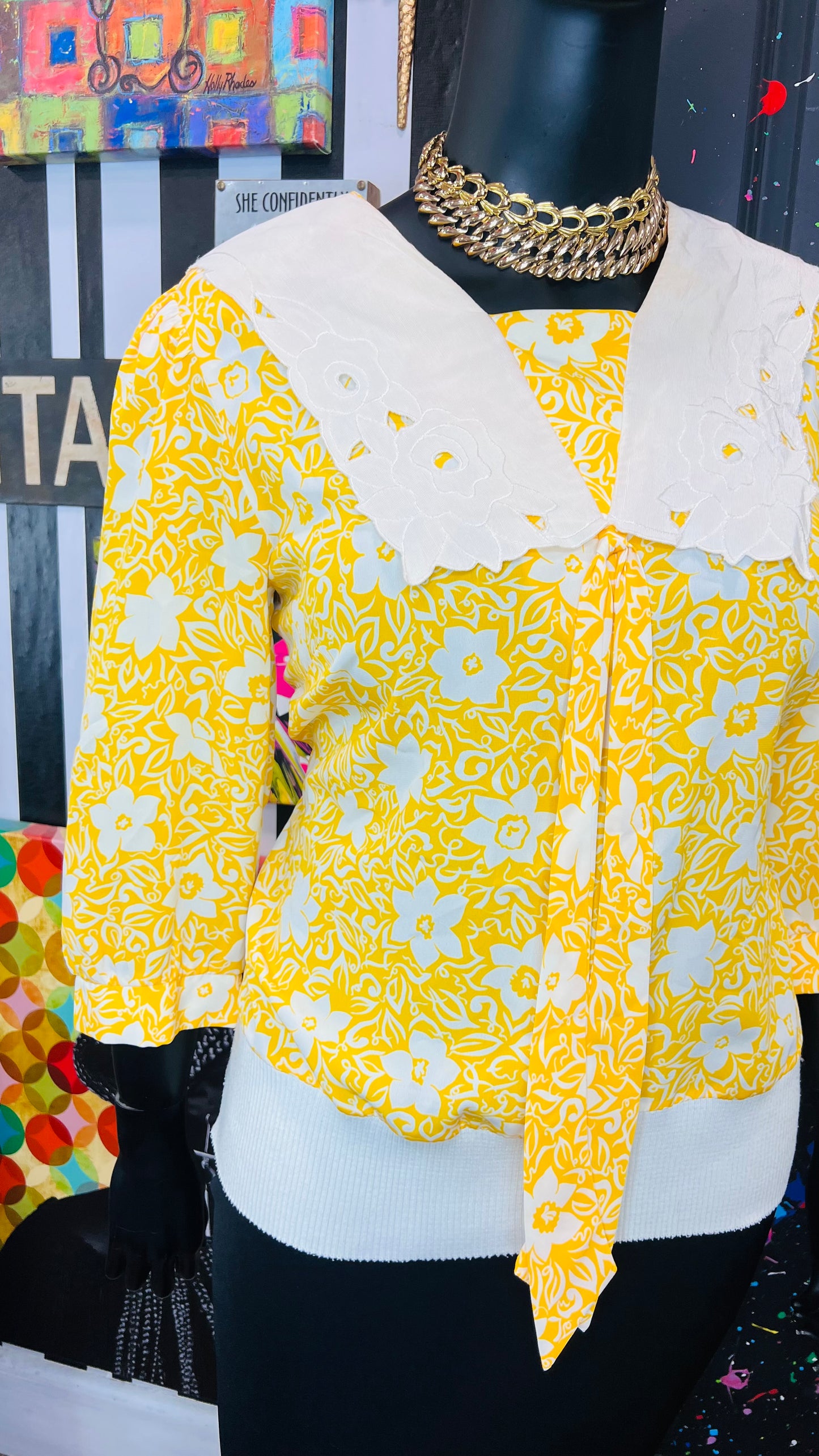 Vintage Cream & Yellow Blouse (14)