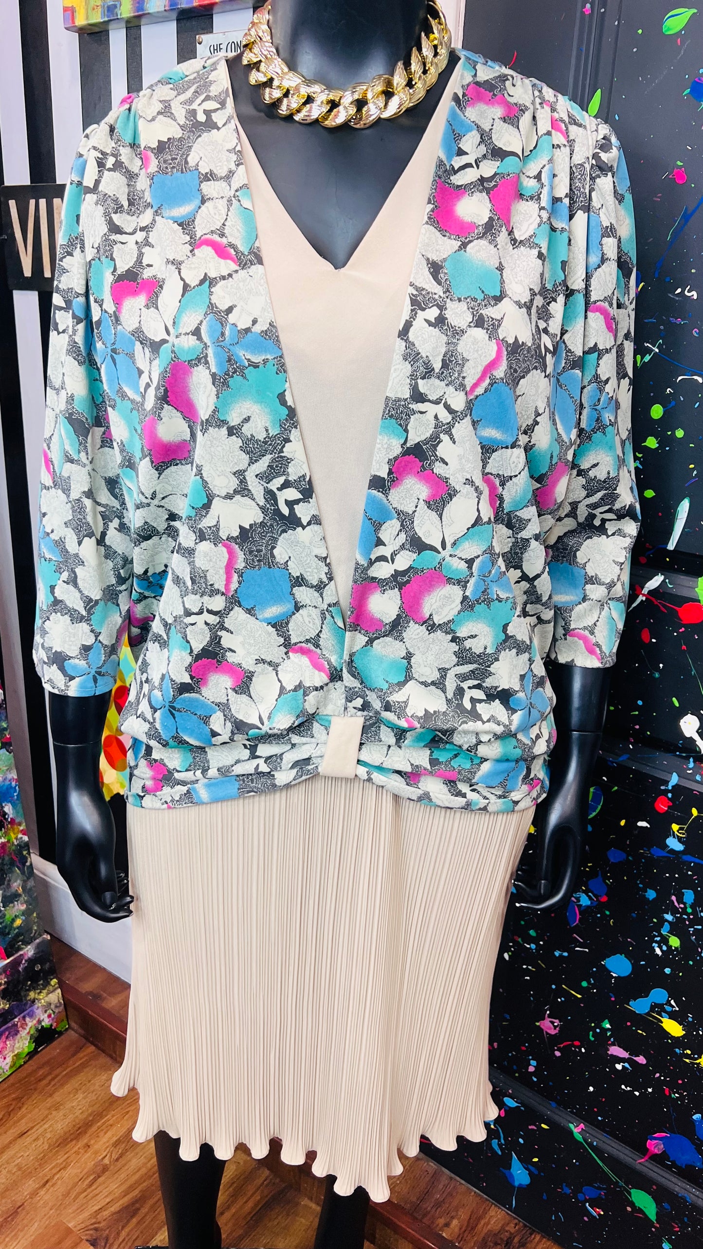 Vintage Tan & Floral Dress (22)