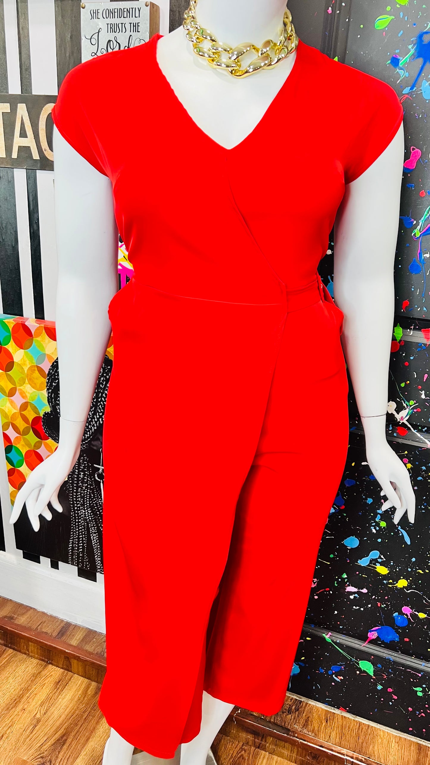 Vintage Inspired Unique Red Jumpsuit (14/16)