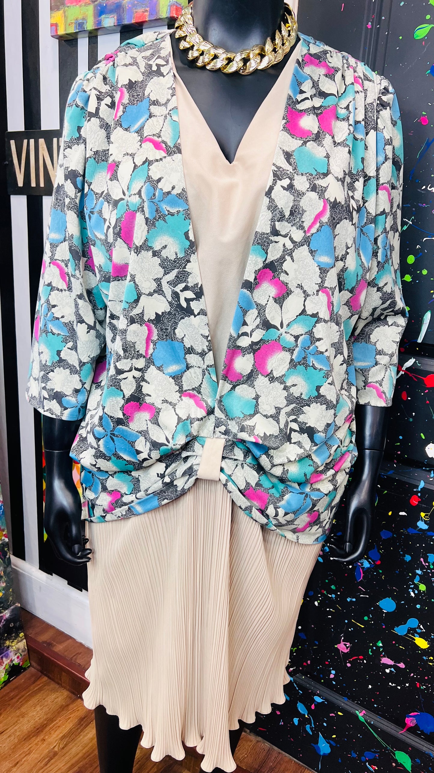 Vintage Tan & Floral Dress (22)