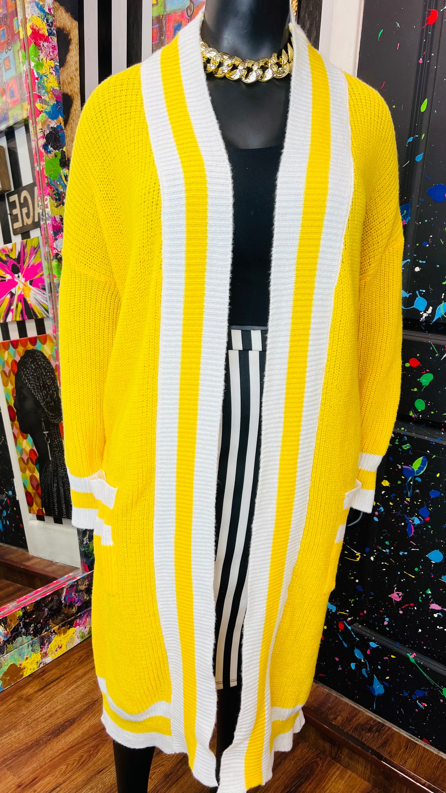 Yellow & White Duster Cardigan (OS)