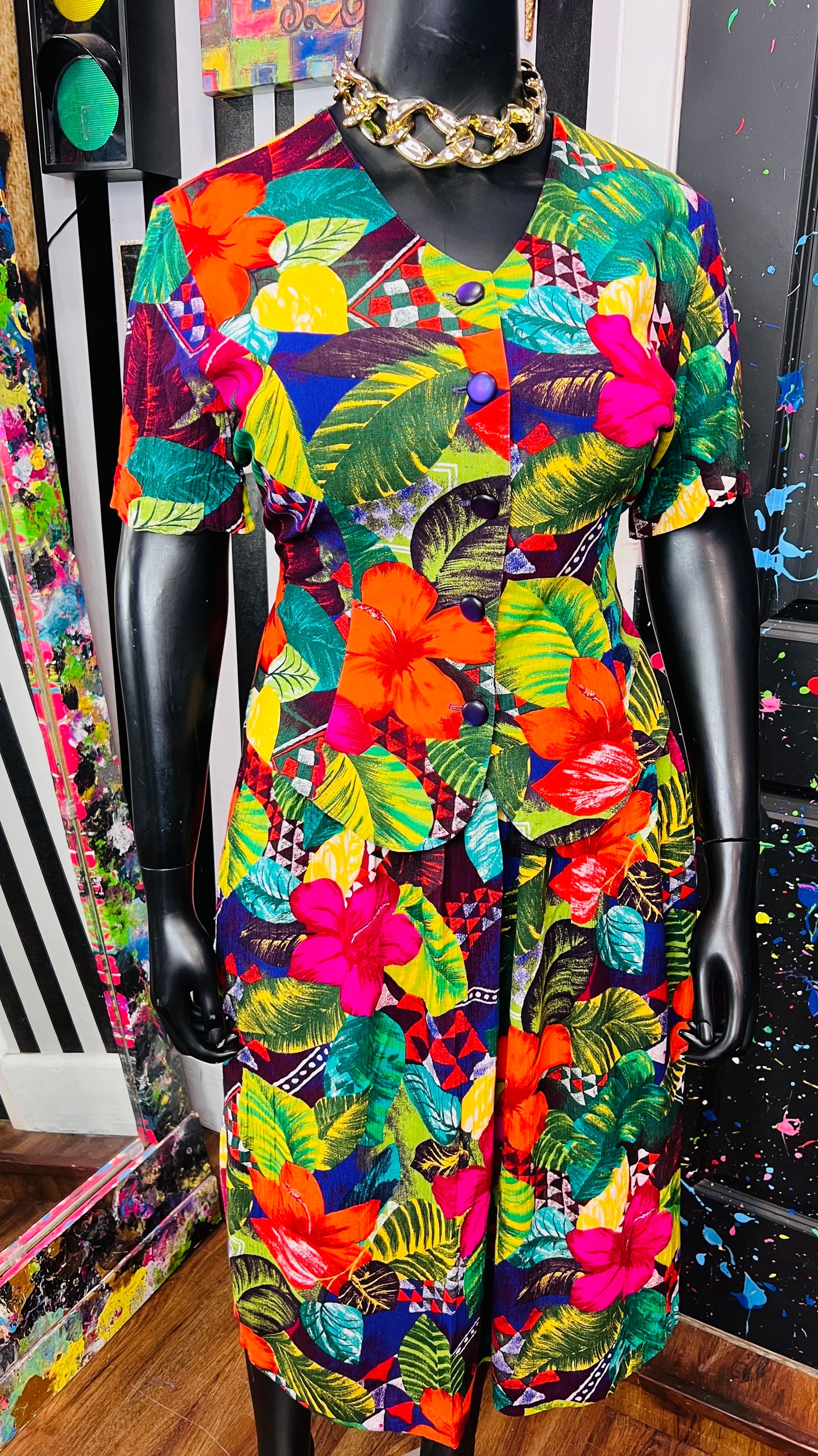 Vintage 100% Rayon Tropical Skirt Set (14) *KC