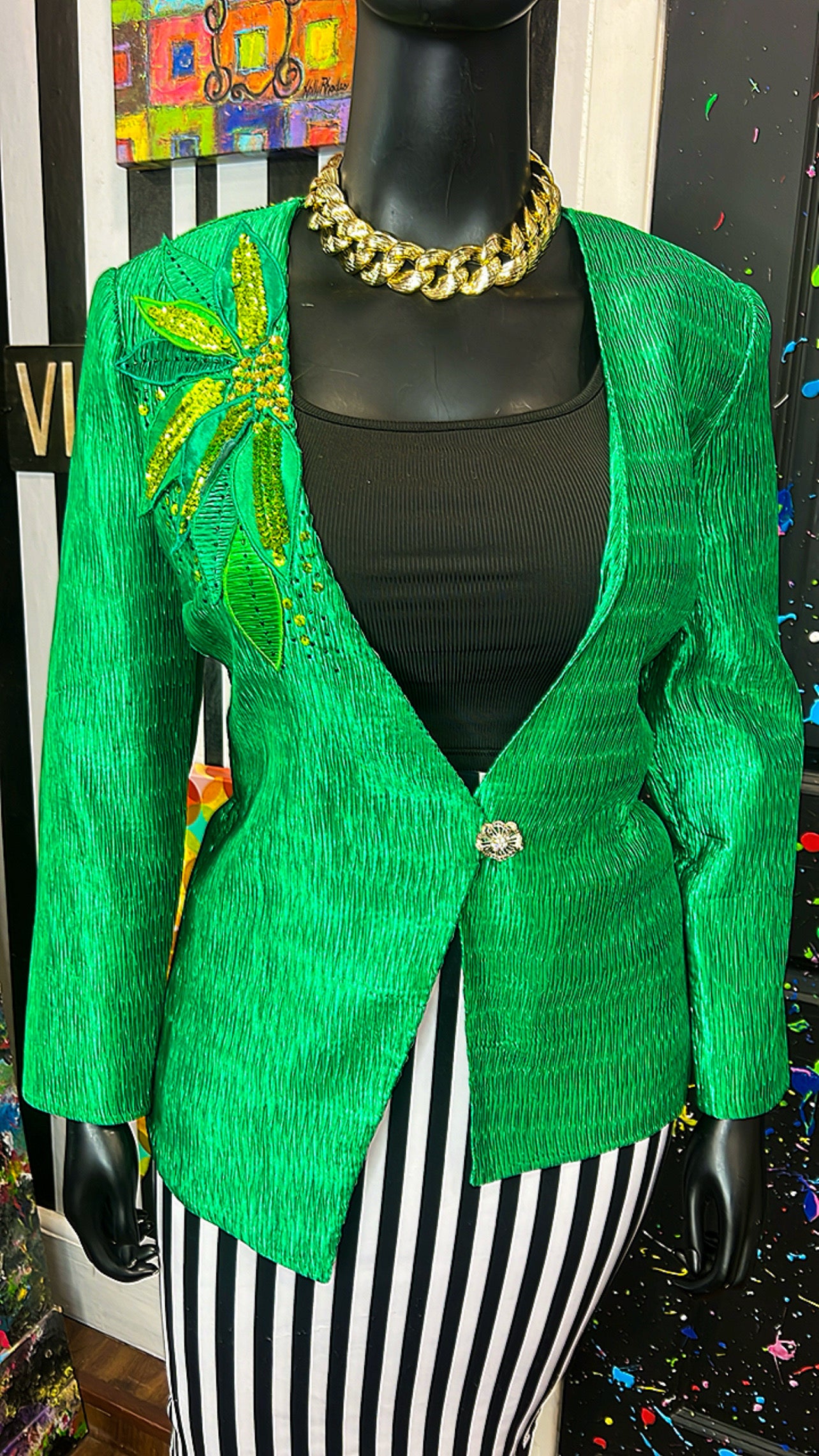 Vintage Green & Sequin Appliqué Blazer (16)