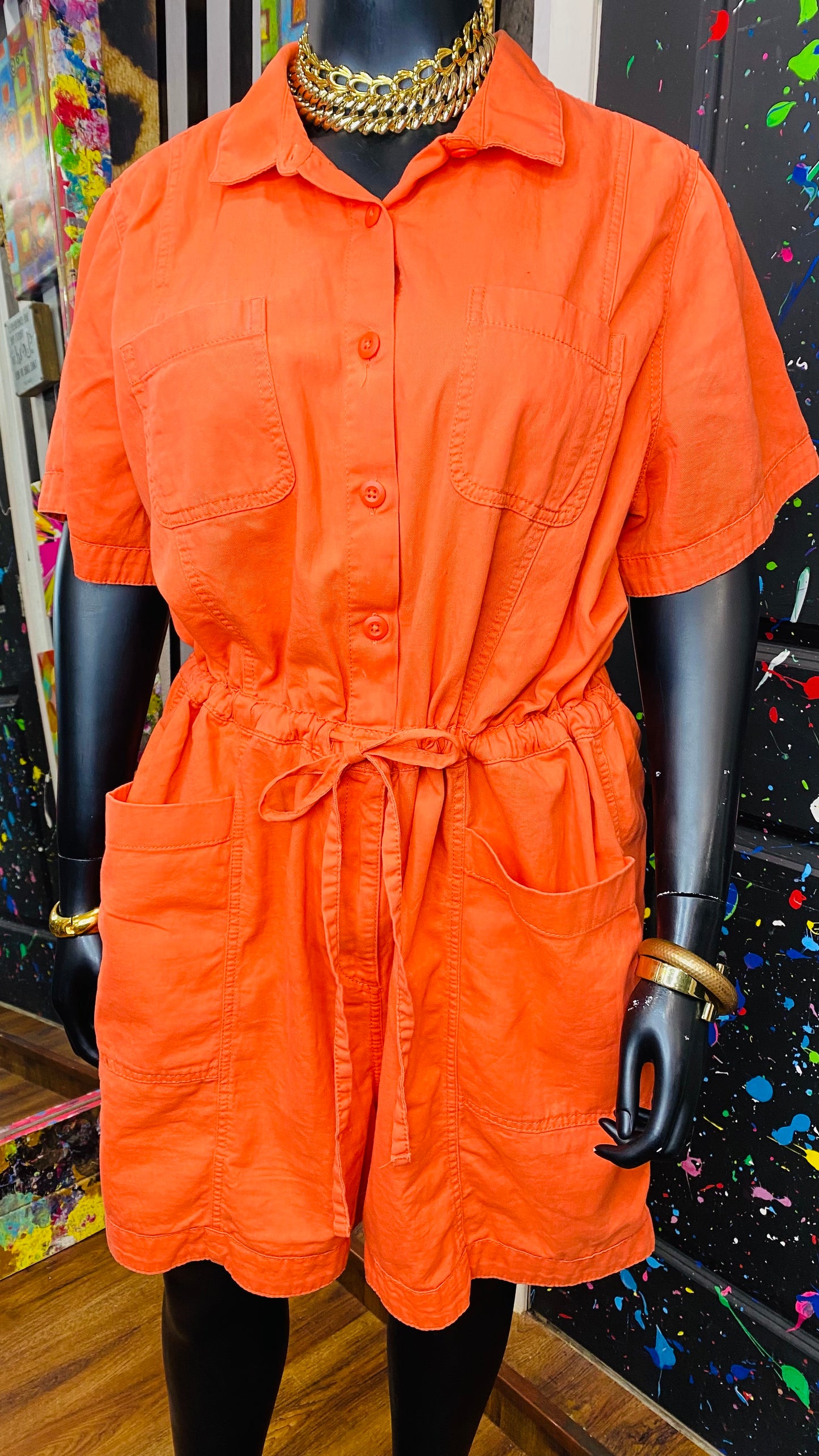 Orange Denim Shorts Romper (20)