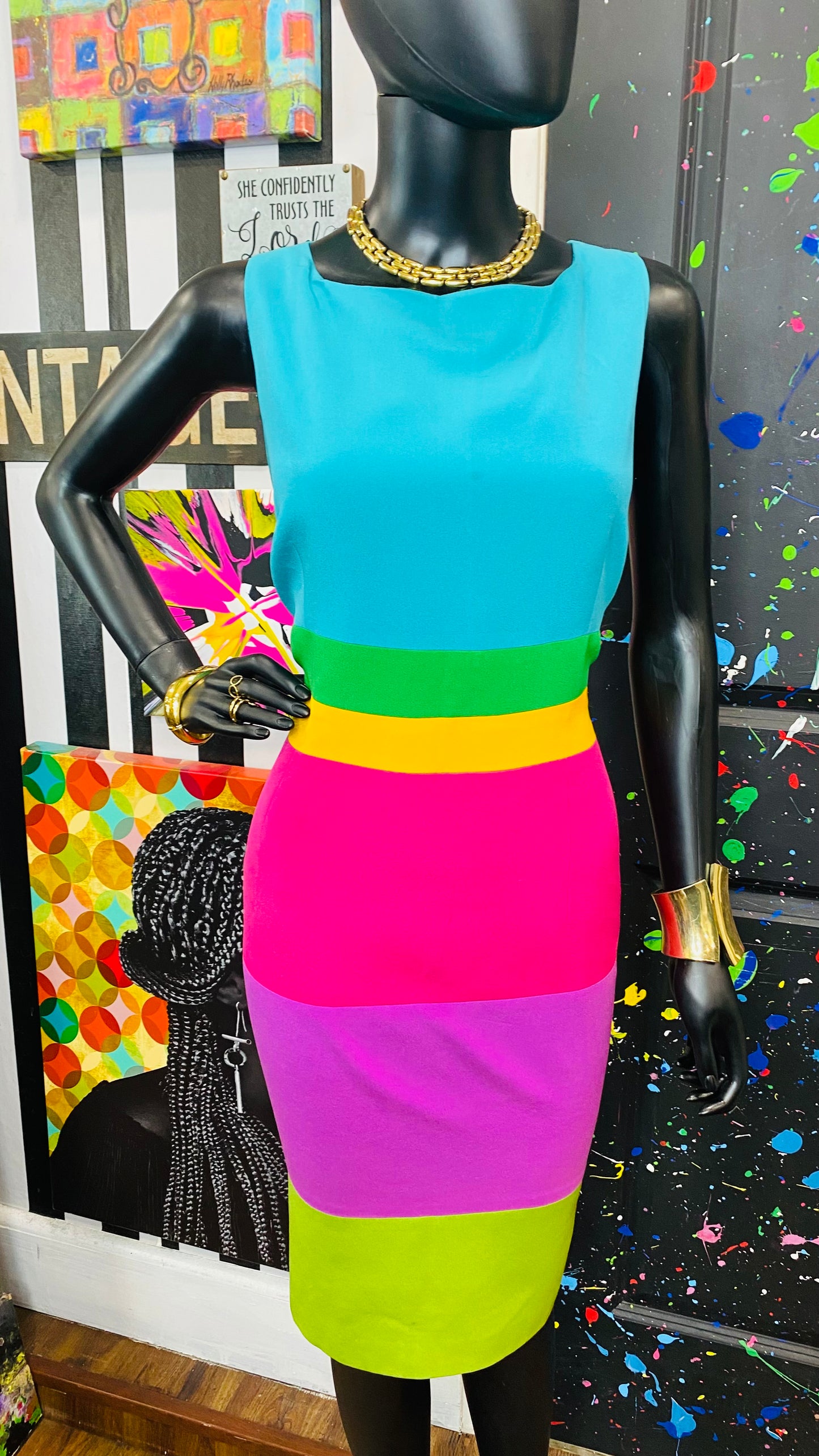 Vintage 100% Silk Rainbow Dress (16)