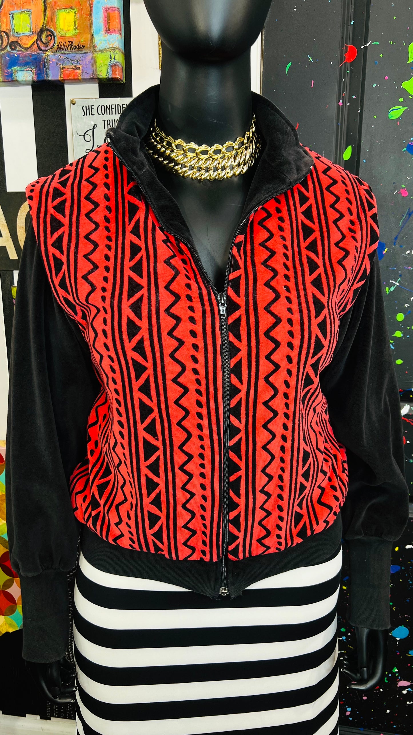 Vintage Tribal Print Red & Black Jacket (16)