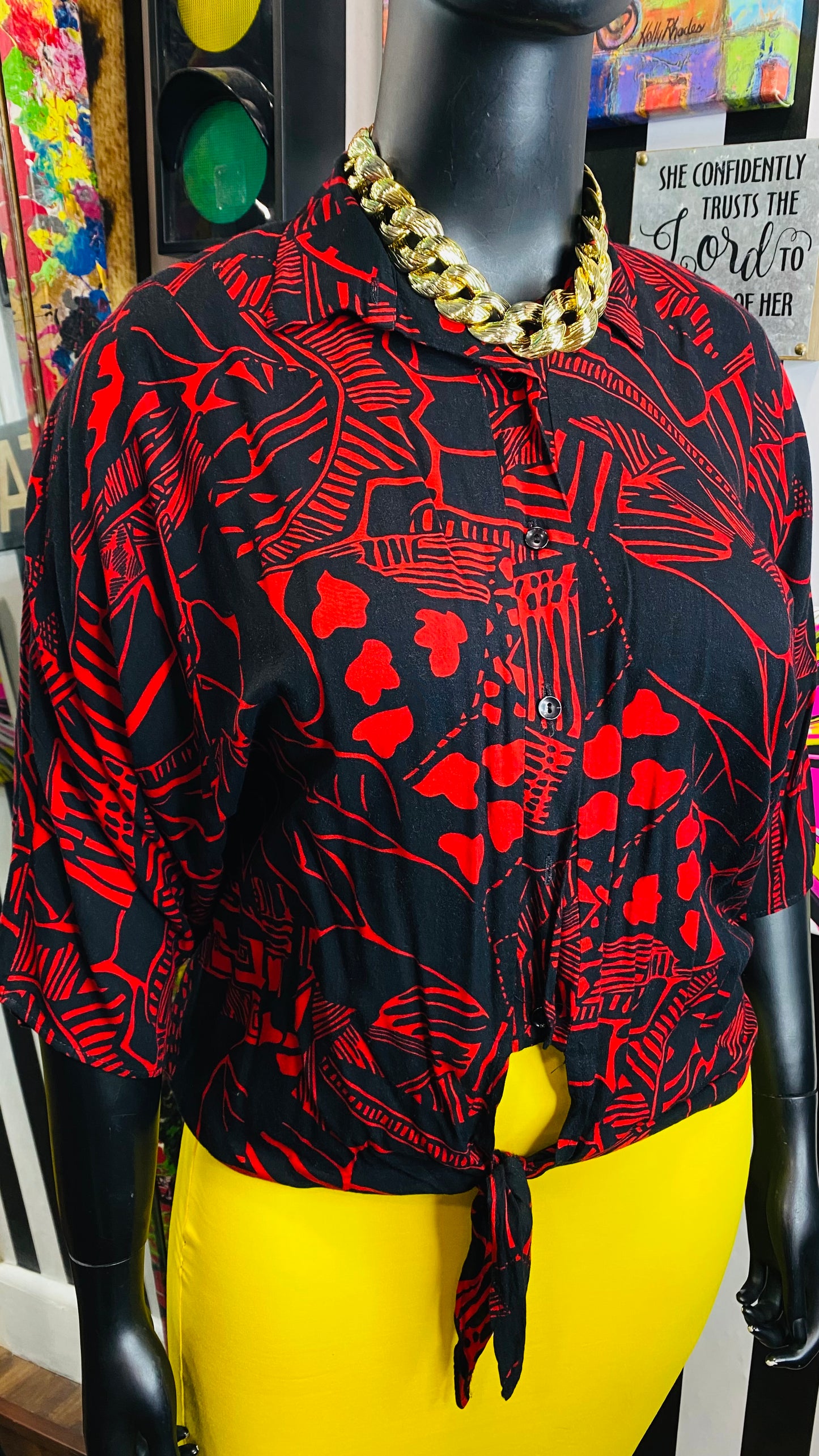 Vintage Rayon Abstract Tie Front Blouse (24)