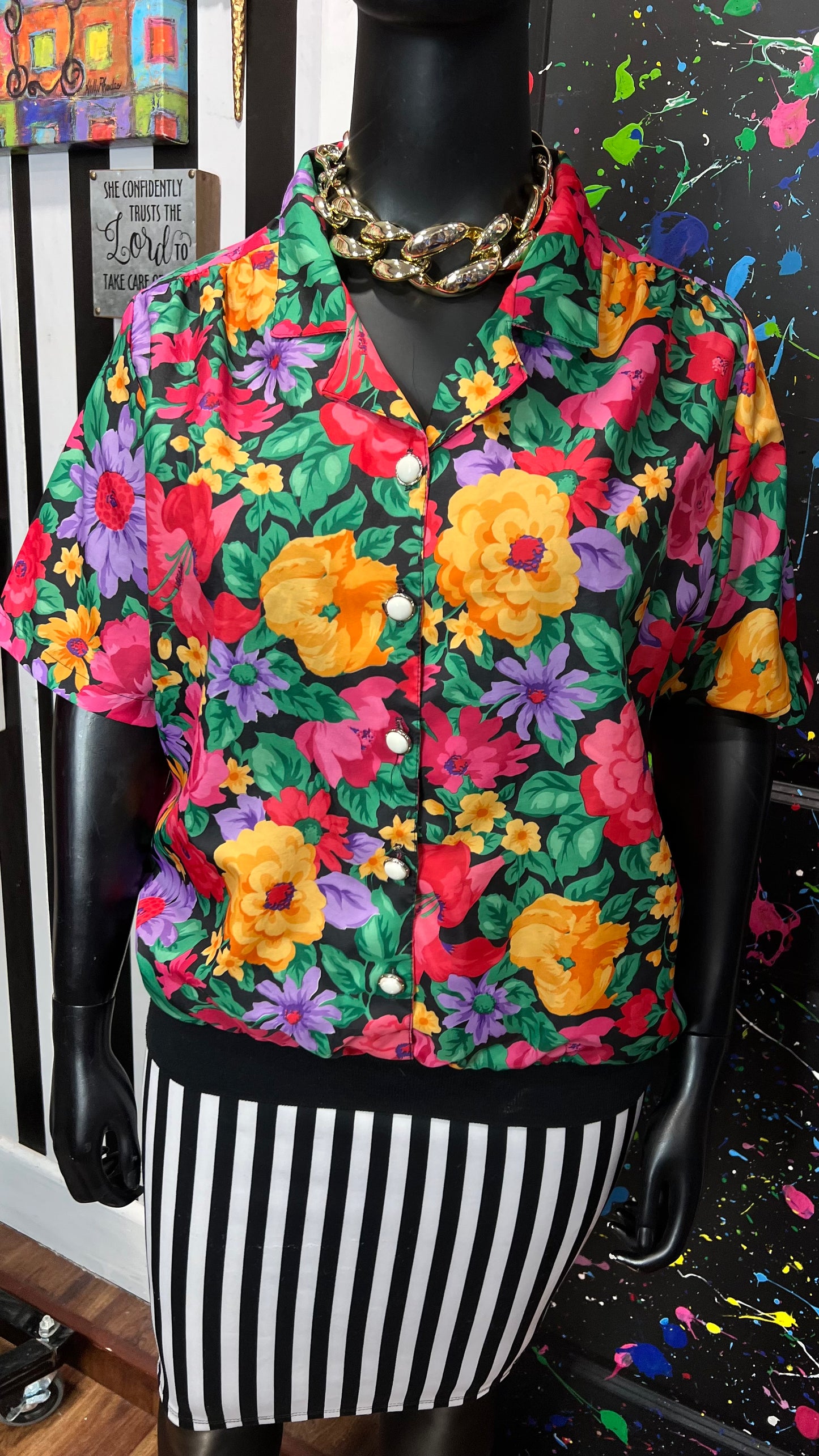 Vintage Floral Elastic Waist Blouse (20) *KC