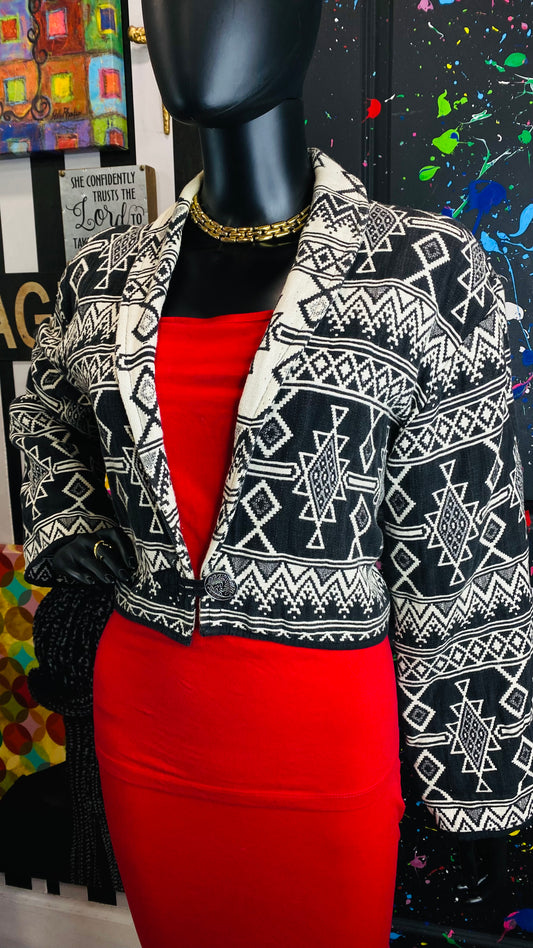 Vintage Cropped Tribal Print Blazer (12)
