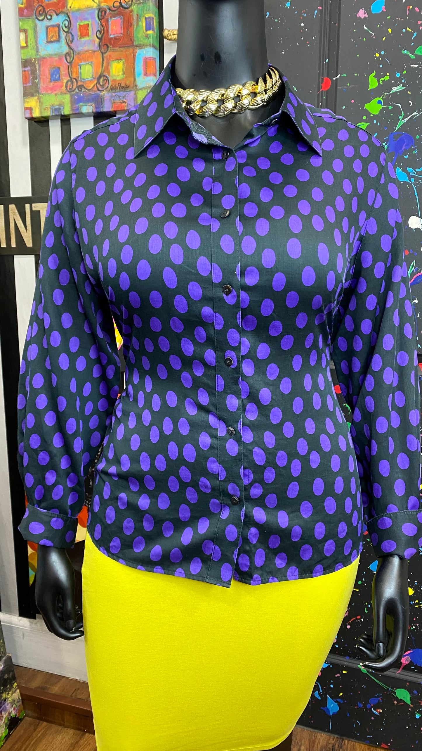 Vintage Black & Purple Polka Dot Blouse (20W)