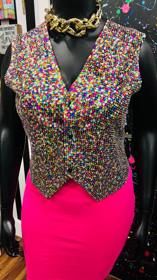Vintage Rainbow Sequin Vest (12/14)