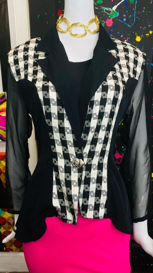 Vintage Black & White Sheer Arm Blazer (12)